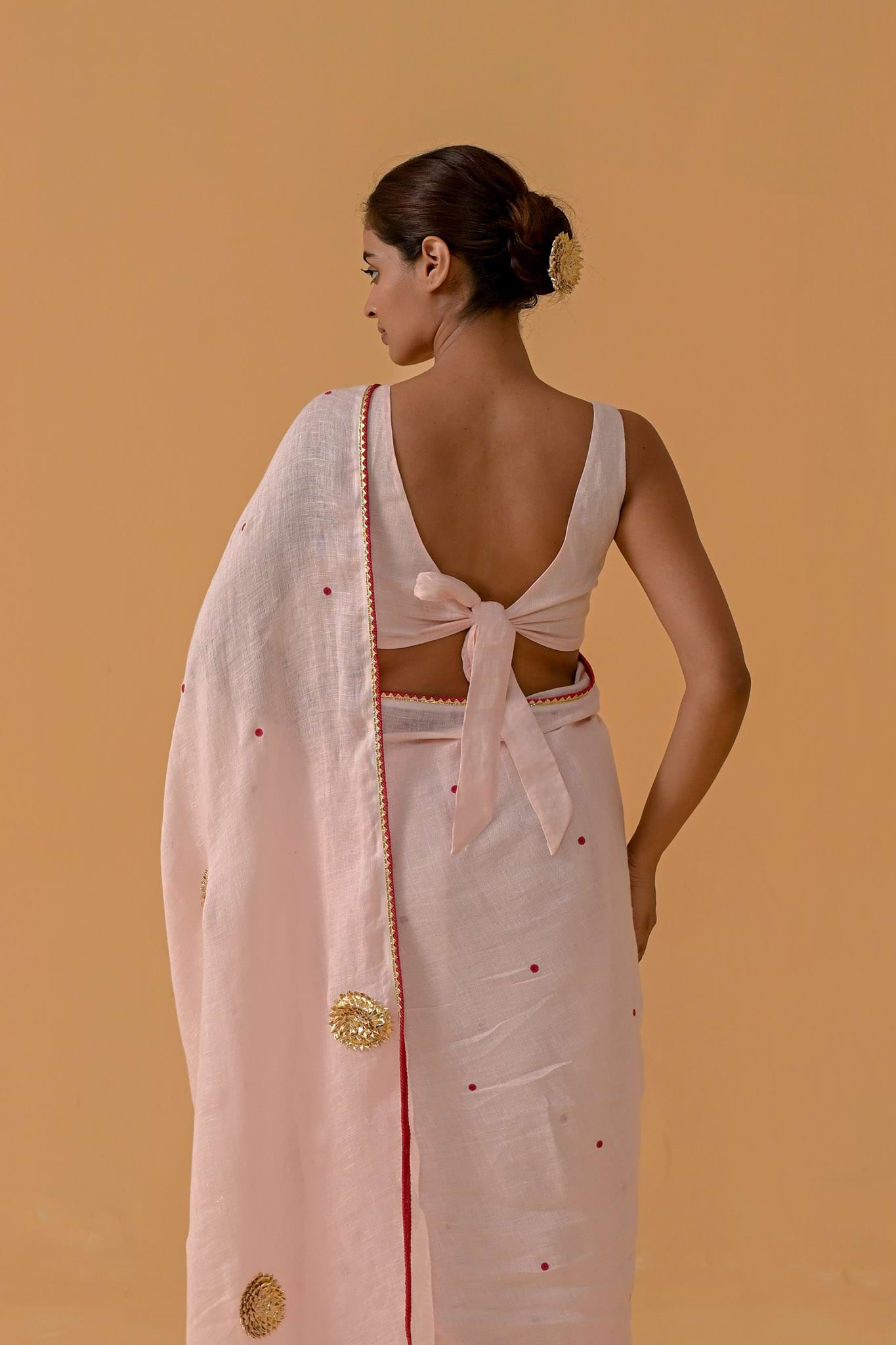 Gulabi Glow Baby Pink Gauze Linen Saree