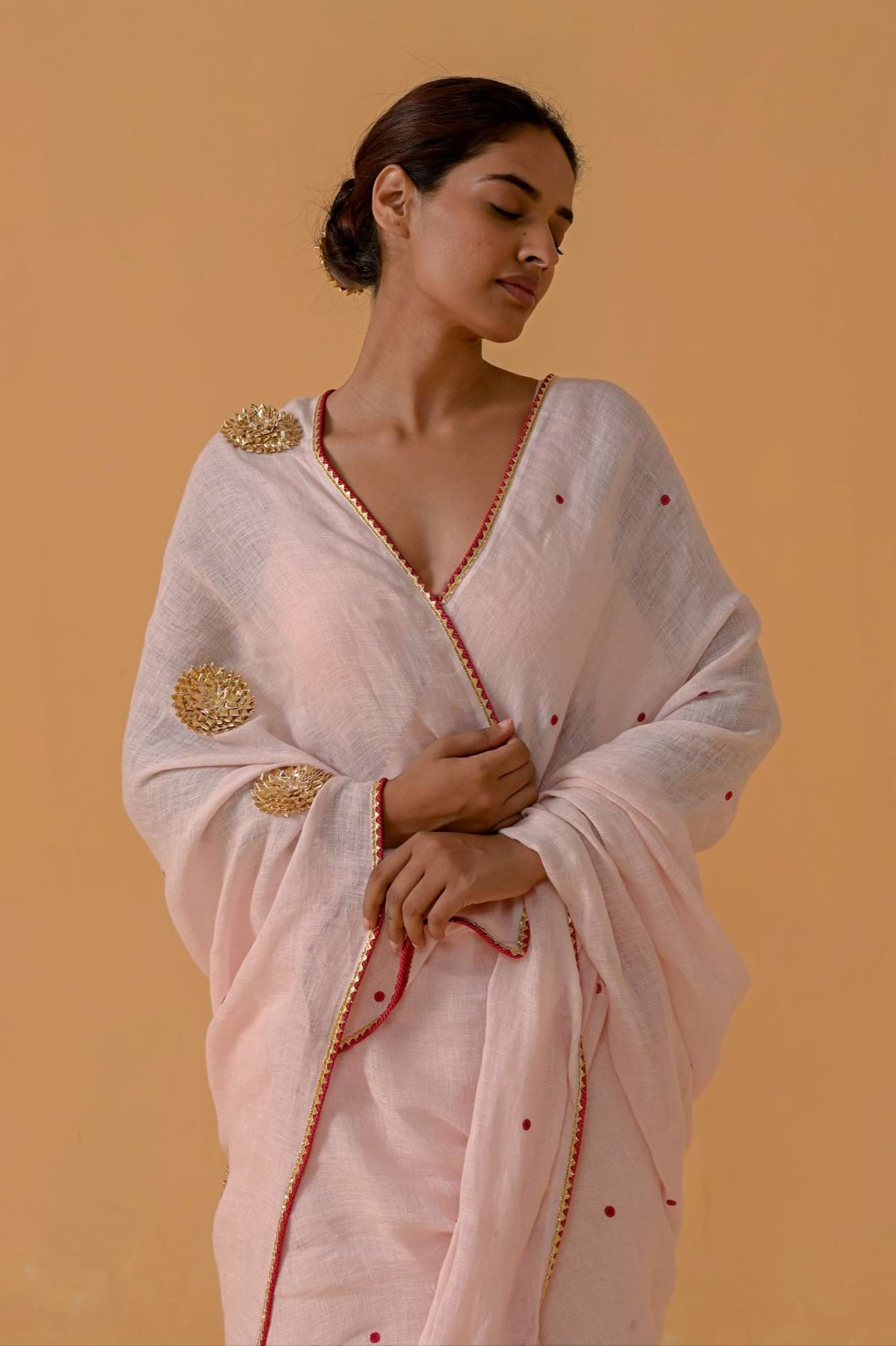 Gulabi Glow Baby Pink Gauze Linen Saree