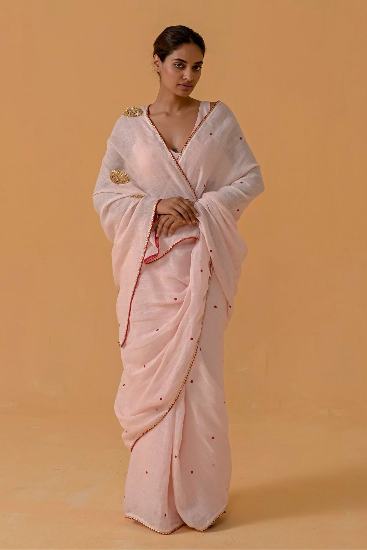 Gulabi Glow Baby Pink Gauze Linen Saree