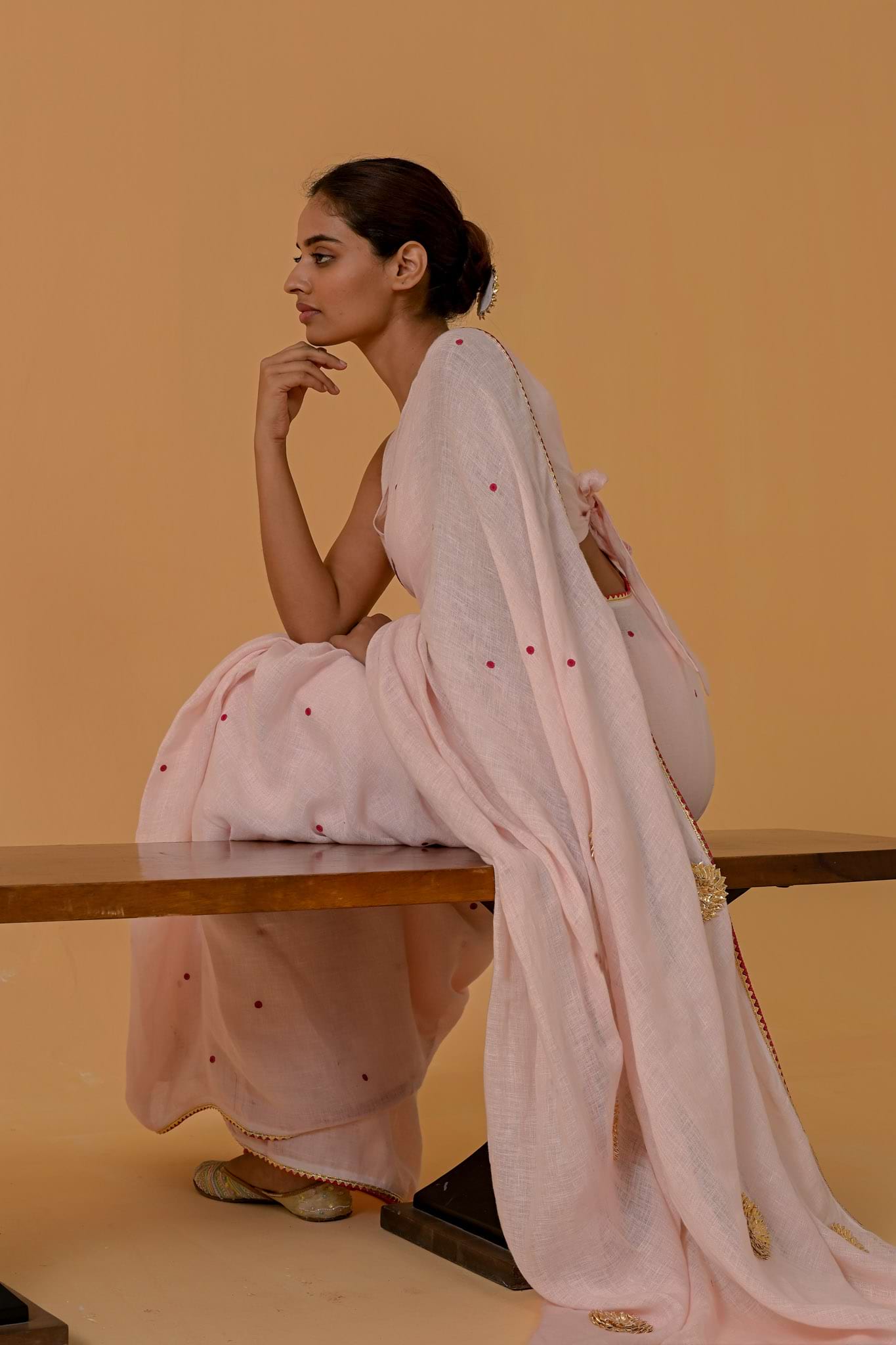 Gulabi Glow Baby Pink Gauze Linen Saree
