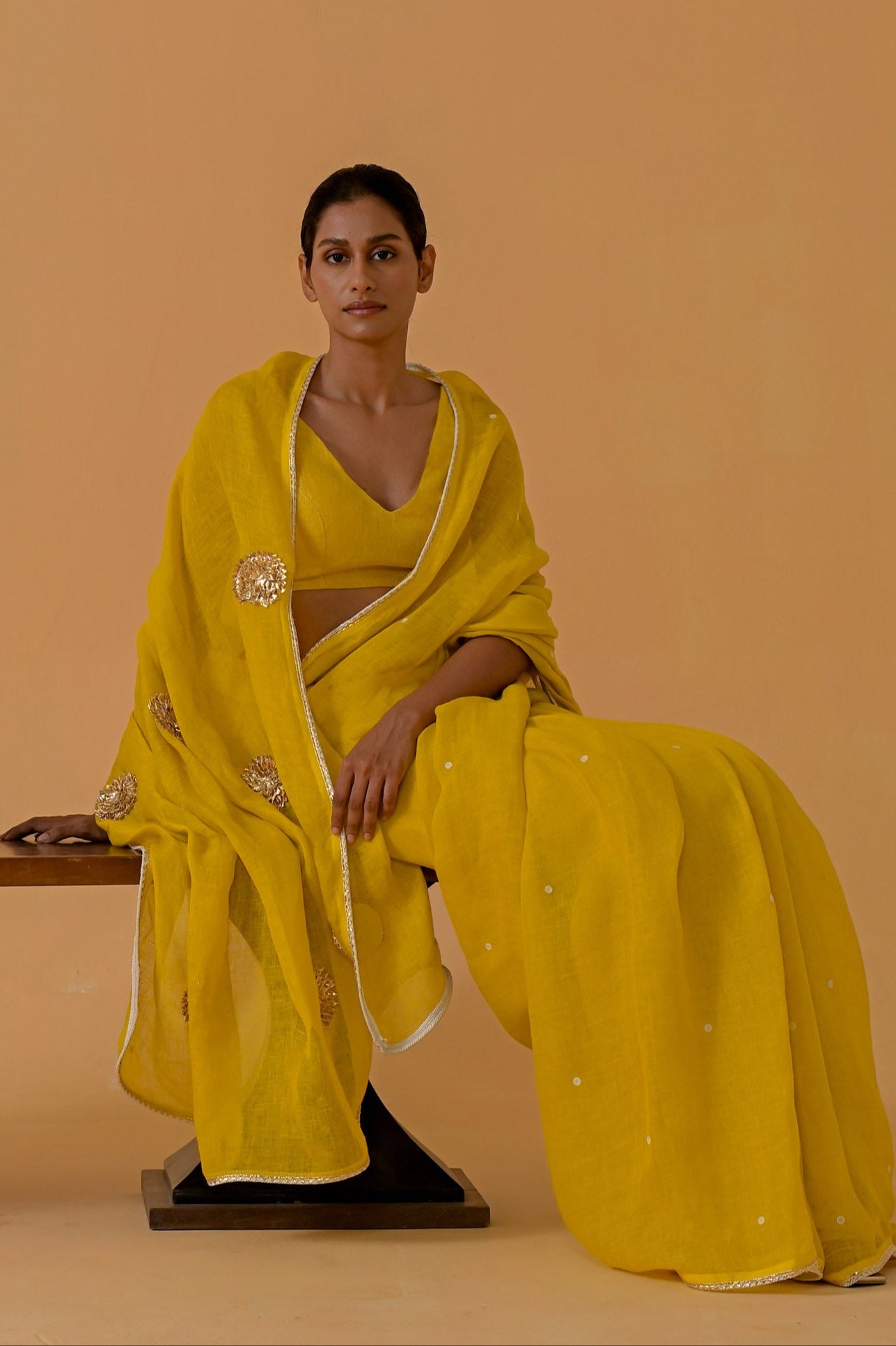 Sitara Sparkle Saree - Mustard