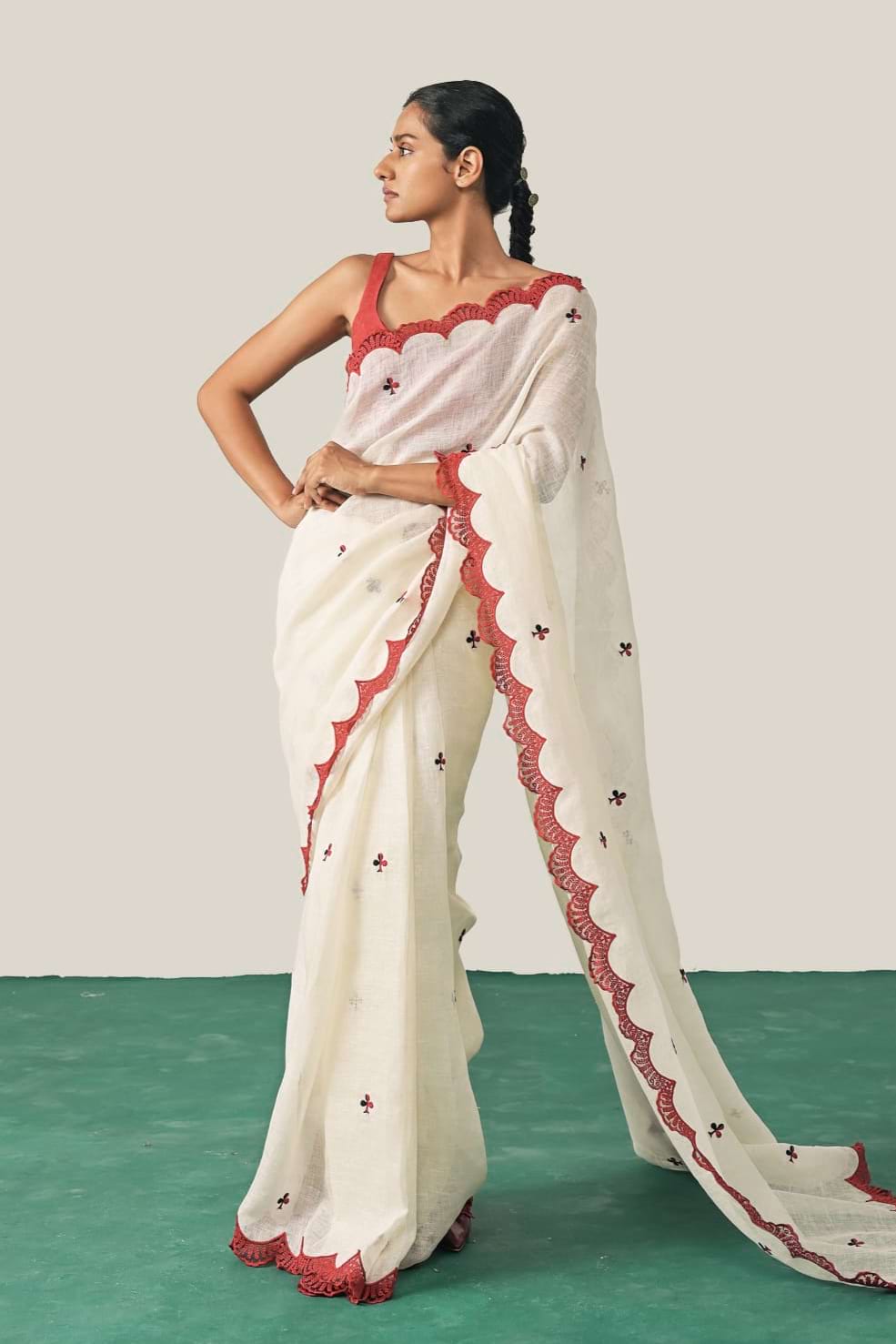 The Queen of Clubs Ivory Linen Saree
