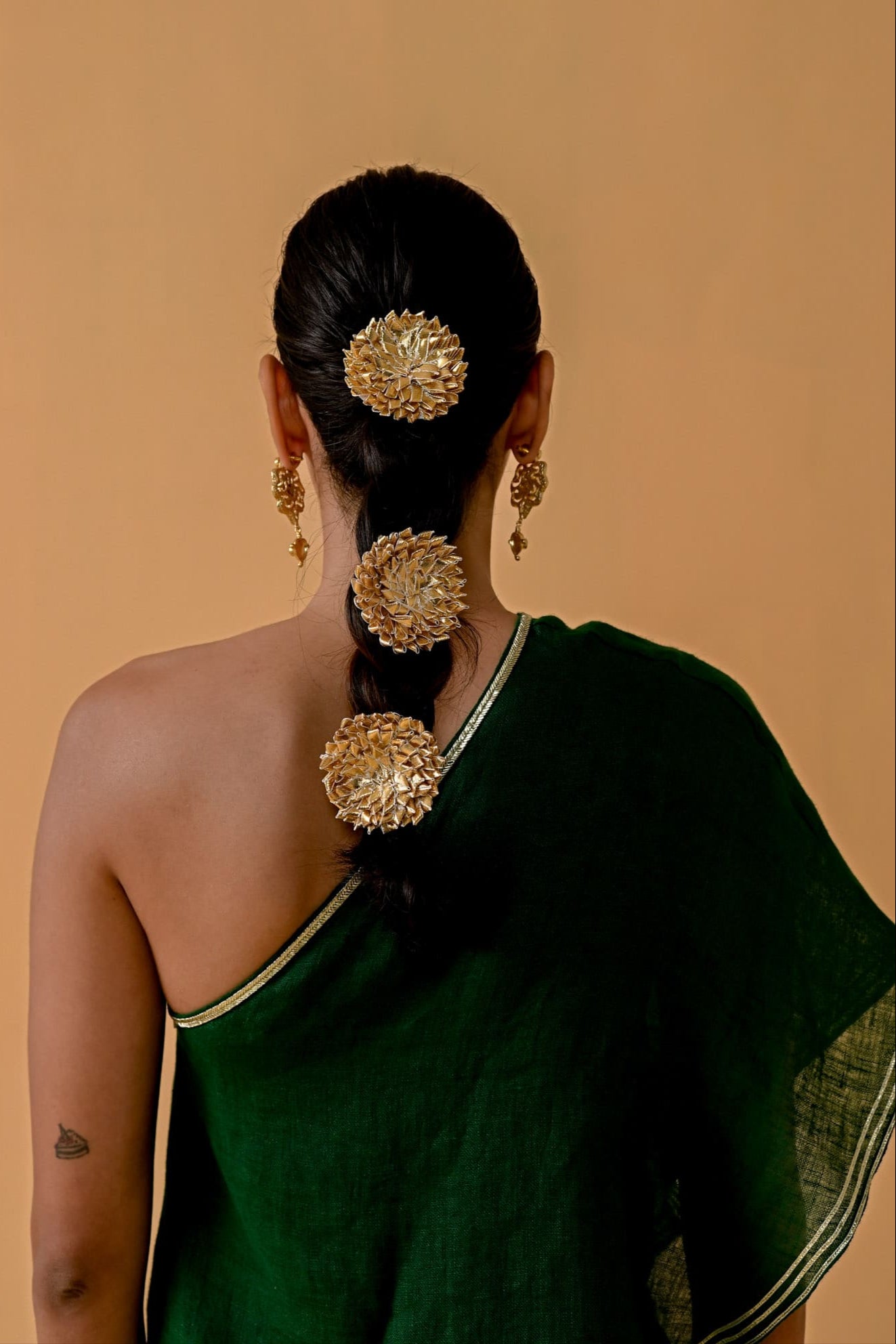 Draped Dilkashi Top and Skirt Set - Bottle Green