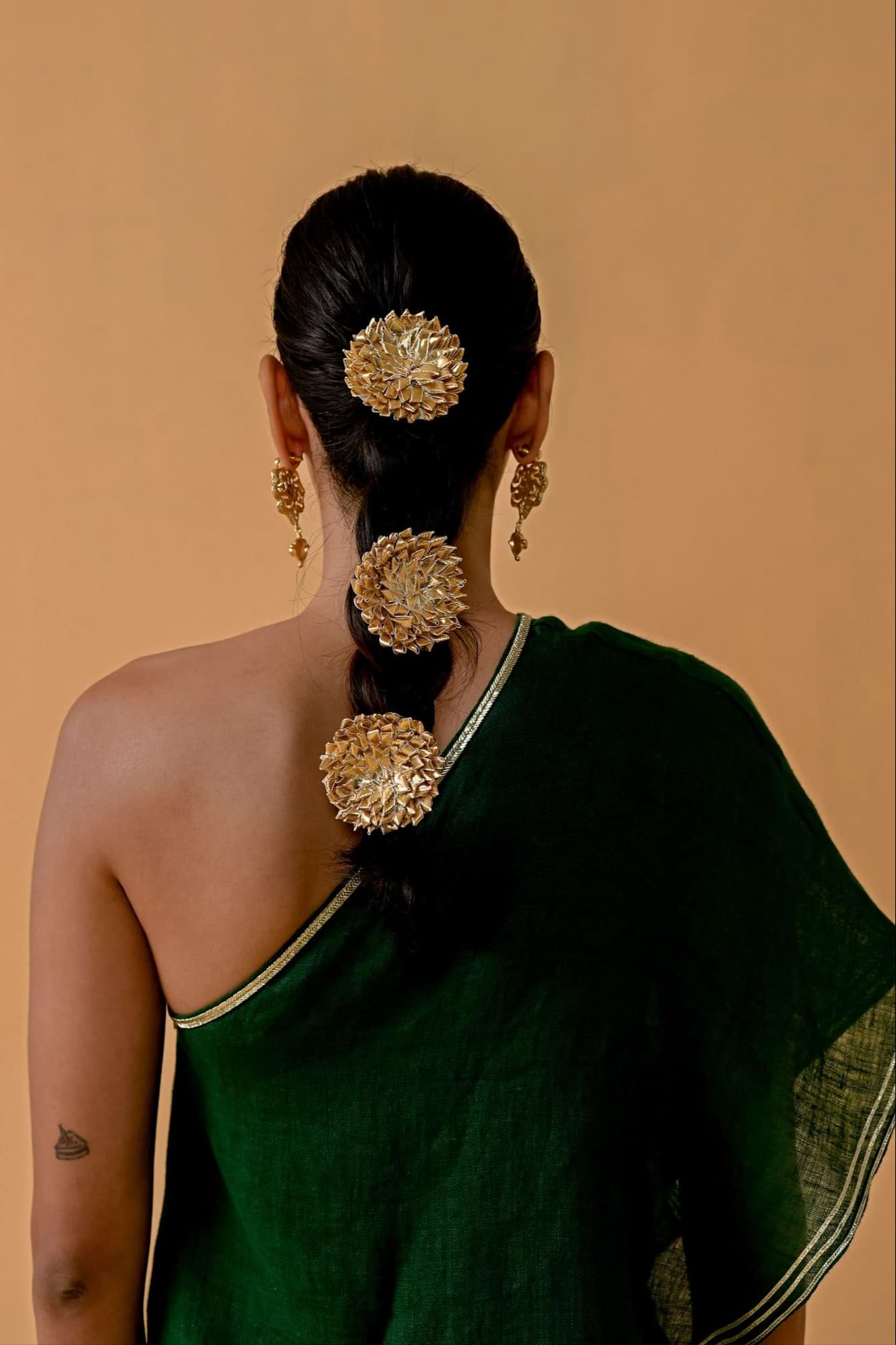 Draped Dilkashi Top and Skirt Set - Bottle Green