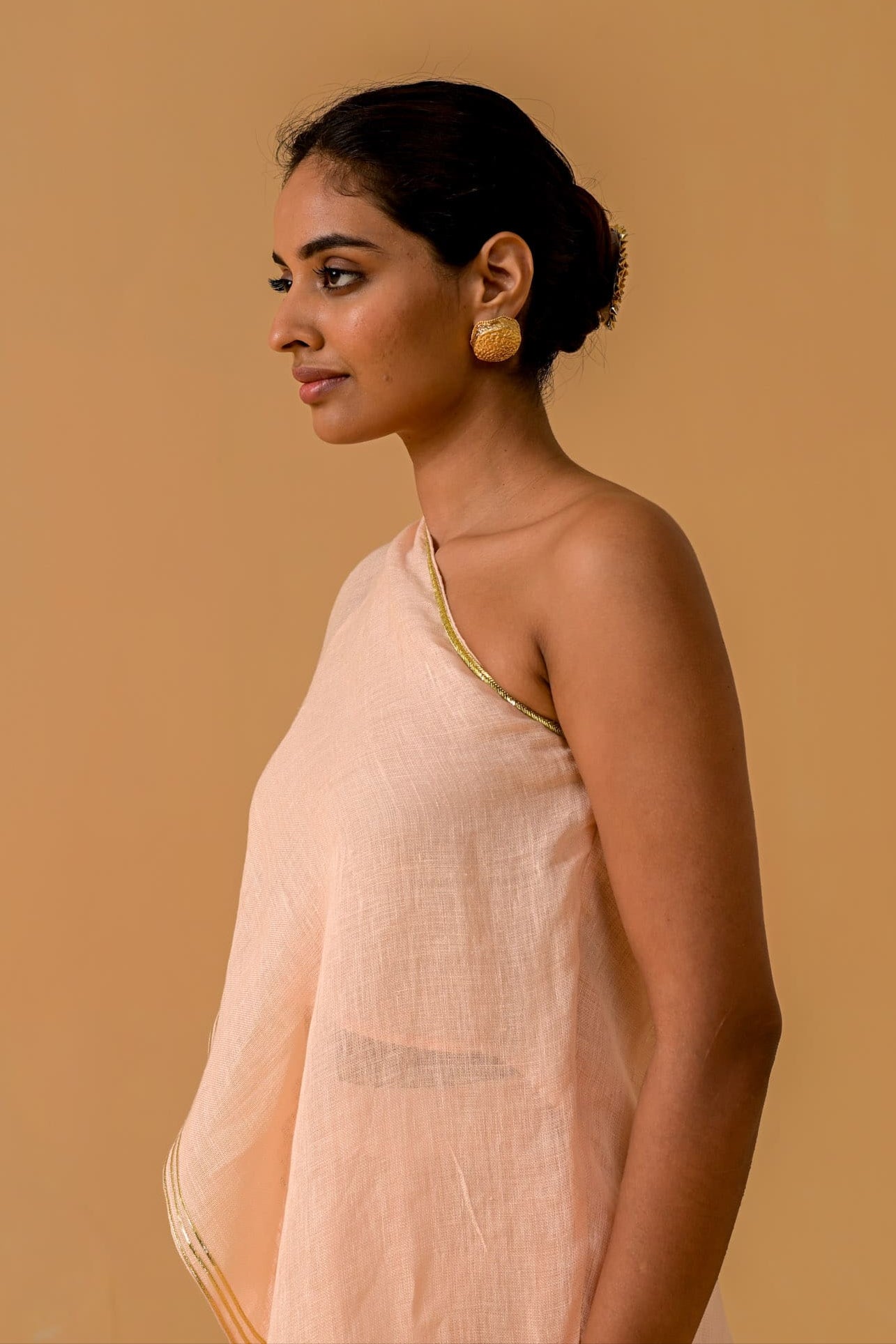Draped Dilkashi Top and Skirt Set - Peach