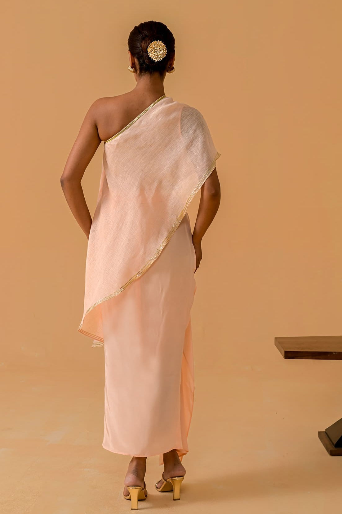 Draped Dilkashi Top and Skirt Set - Peach