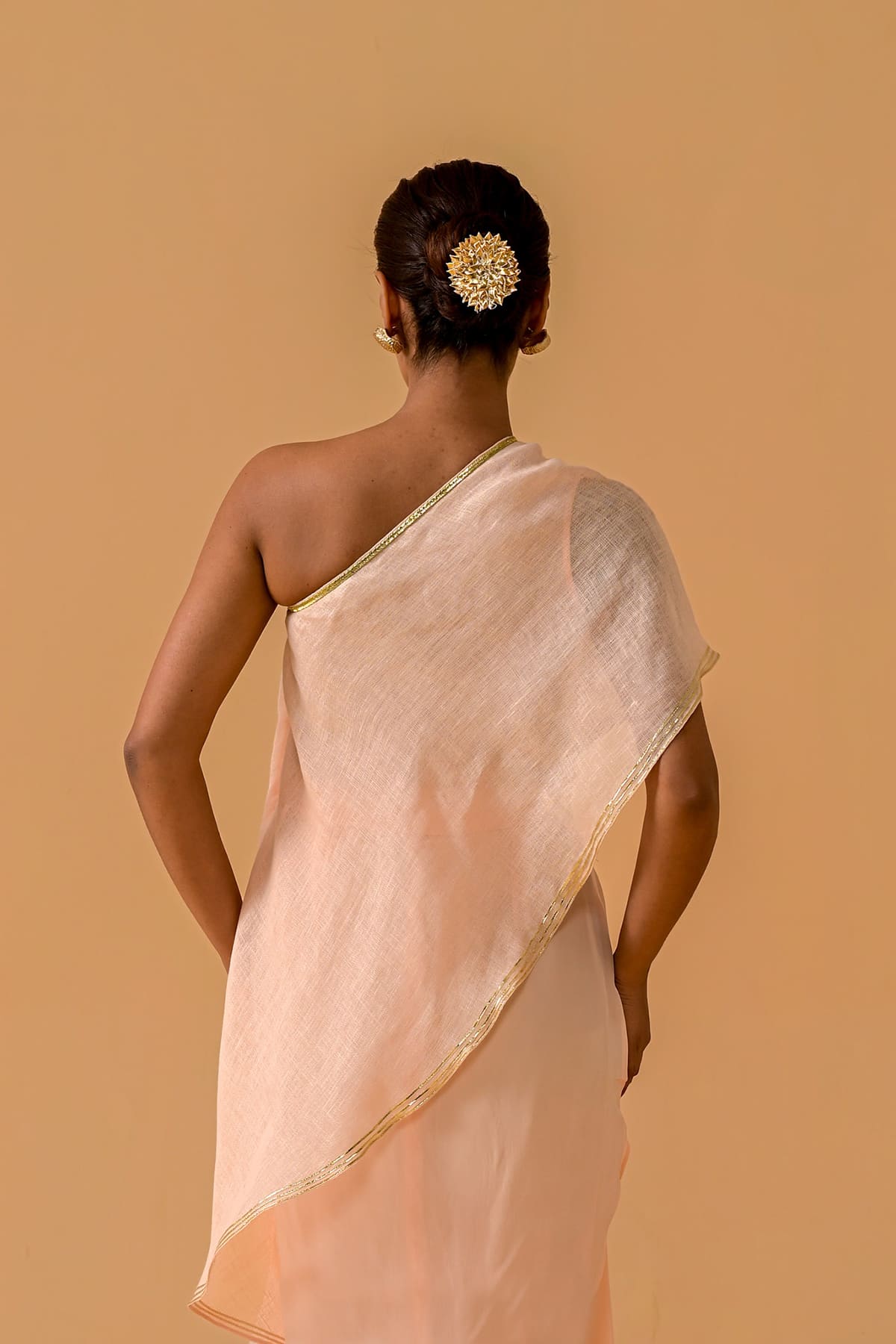 Draped Dilkashi Top and Skirt Set - Peach