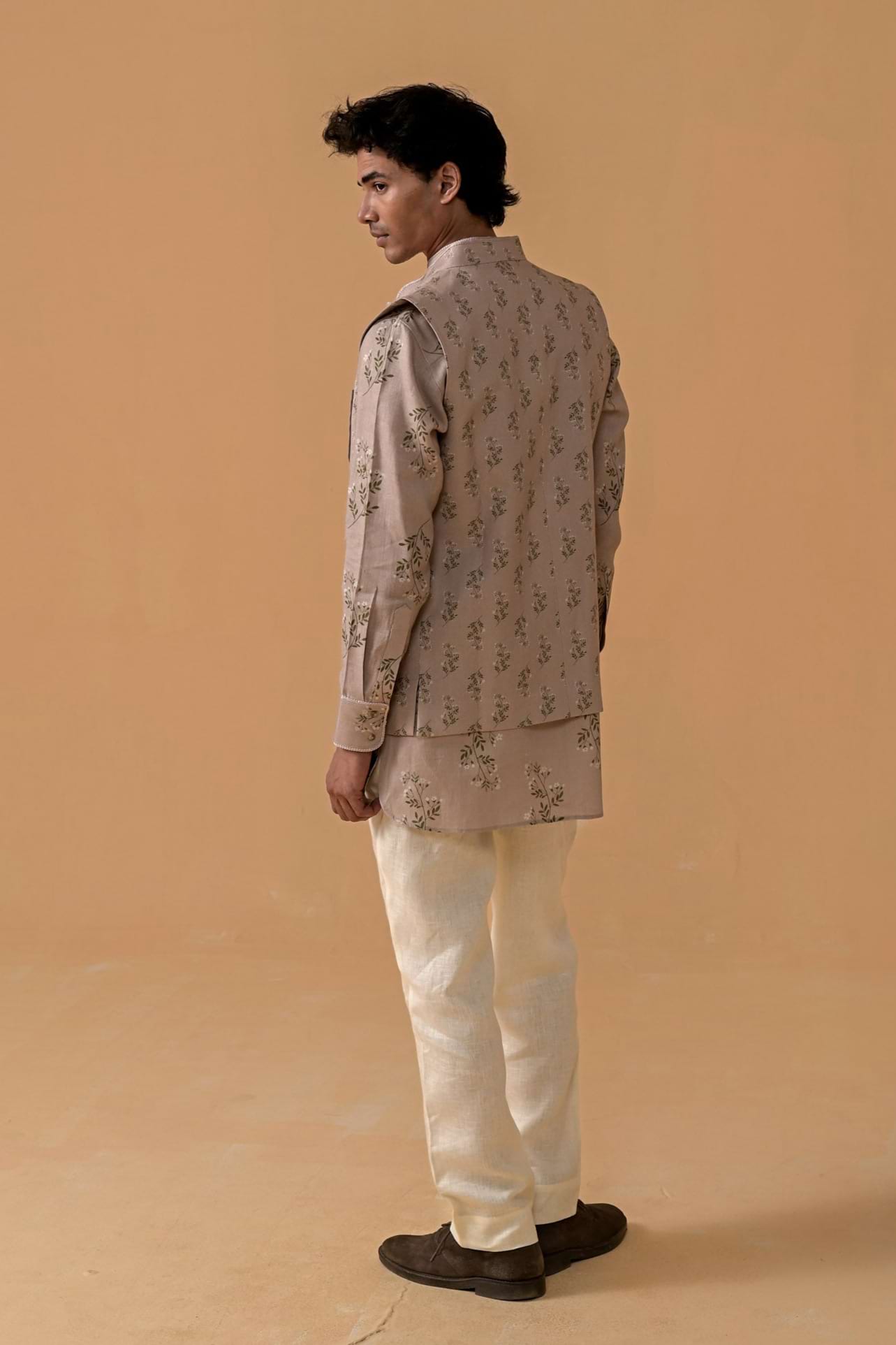 Mirza Mode Ivory Floral Linen Waistcoat