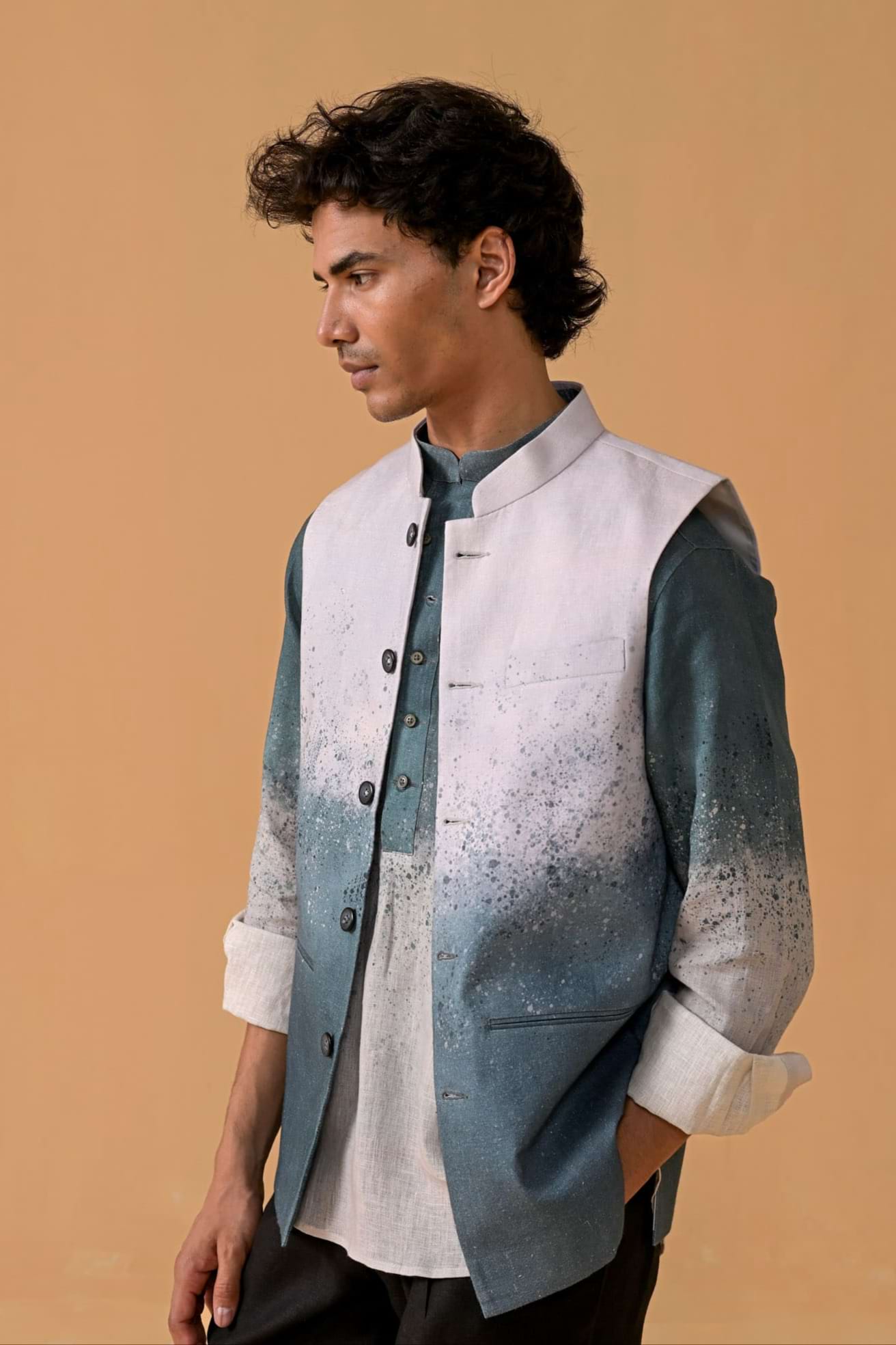 Total Tashan Blue Ombre Linen Waistcoat