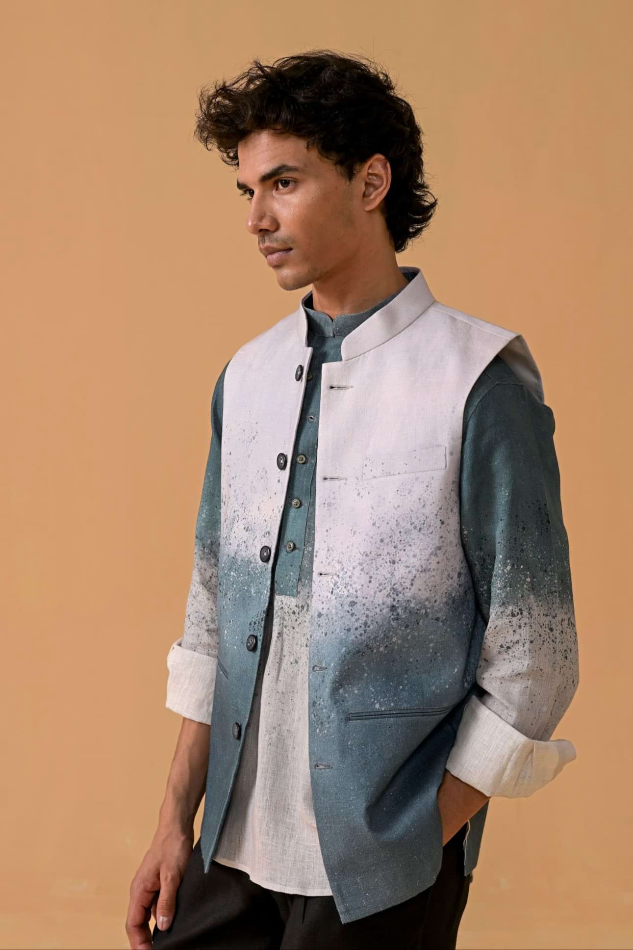 Total Tashan Blue Ombre Linen Waistcoat