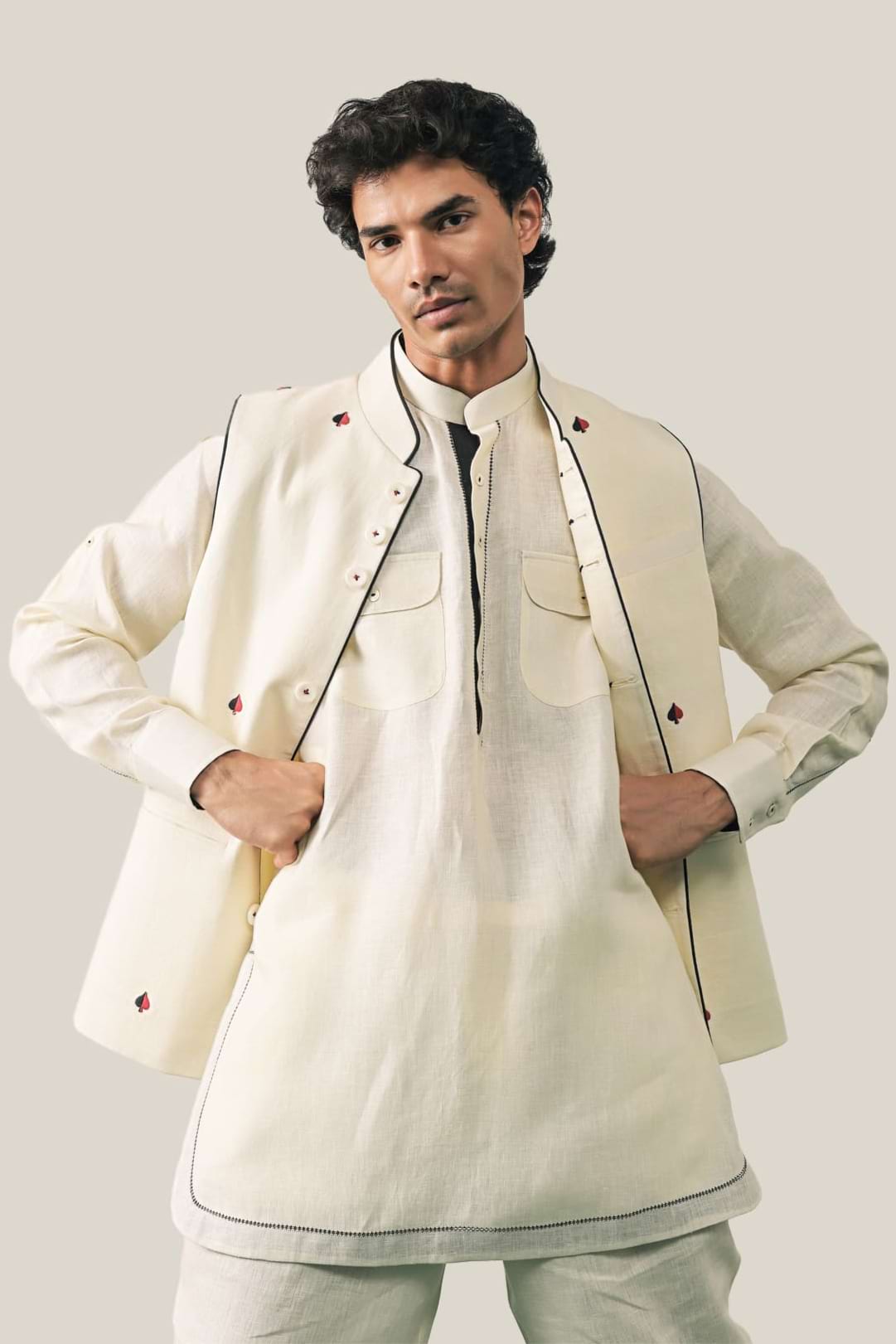 The Royal Rummy Ivory Linen Waistcoat