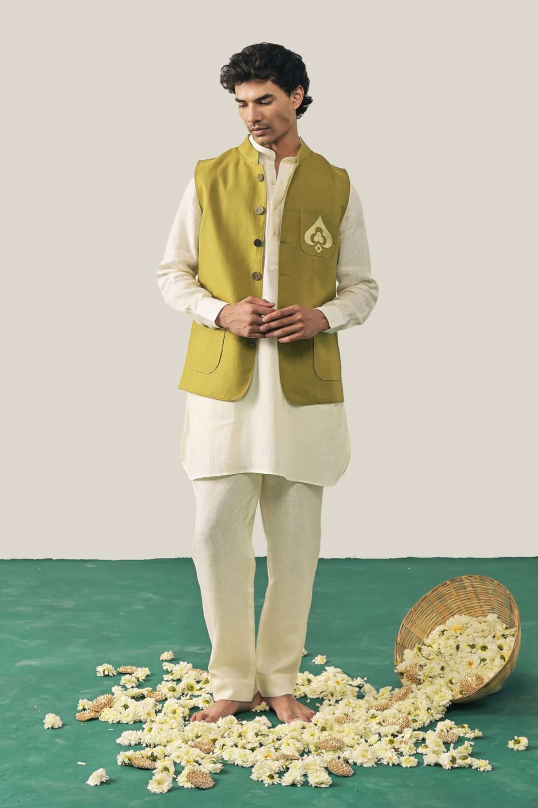 The Wild Card Prince Olive Linen Waistcoat