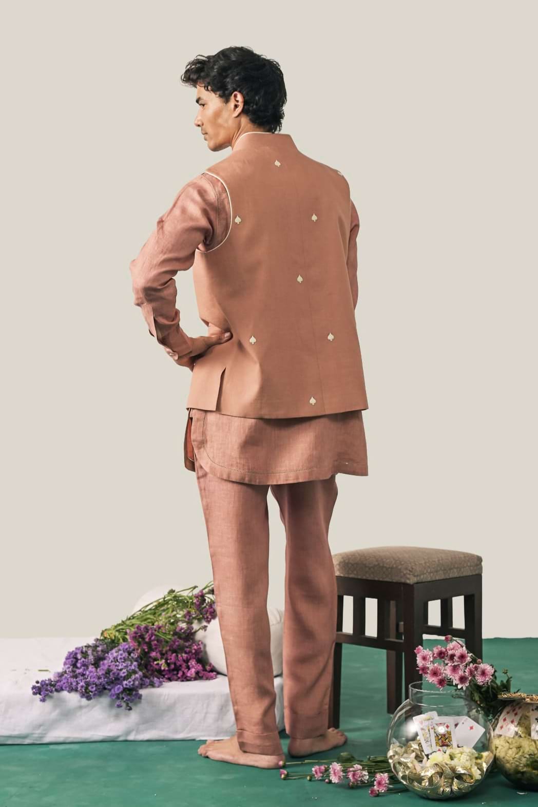 The Royal Rummy Jaipuri Pink Linen Waistcoat