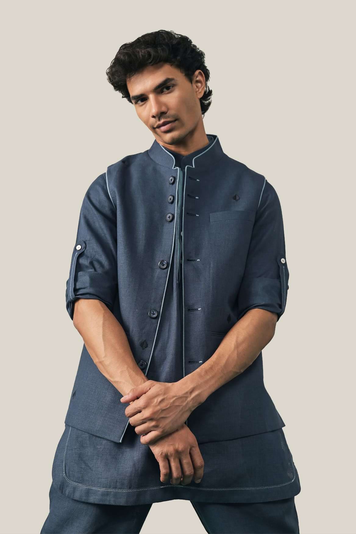 The Royal Rummy Navy Blue Linen Waistcoat