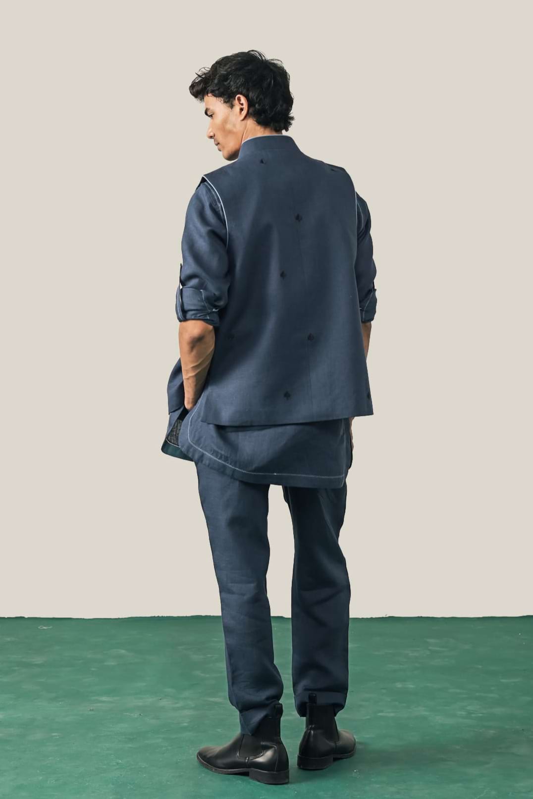 The Royal Rummy Navy Blue Linen Waistcoat