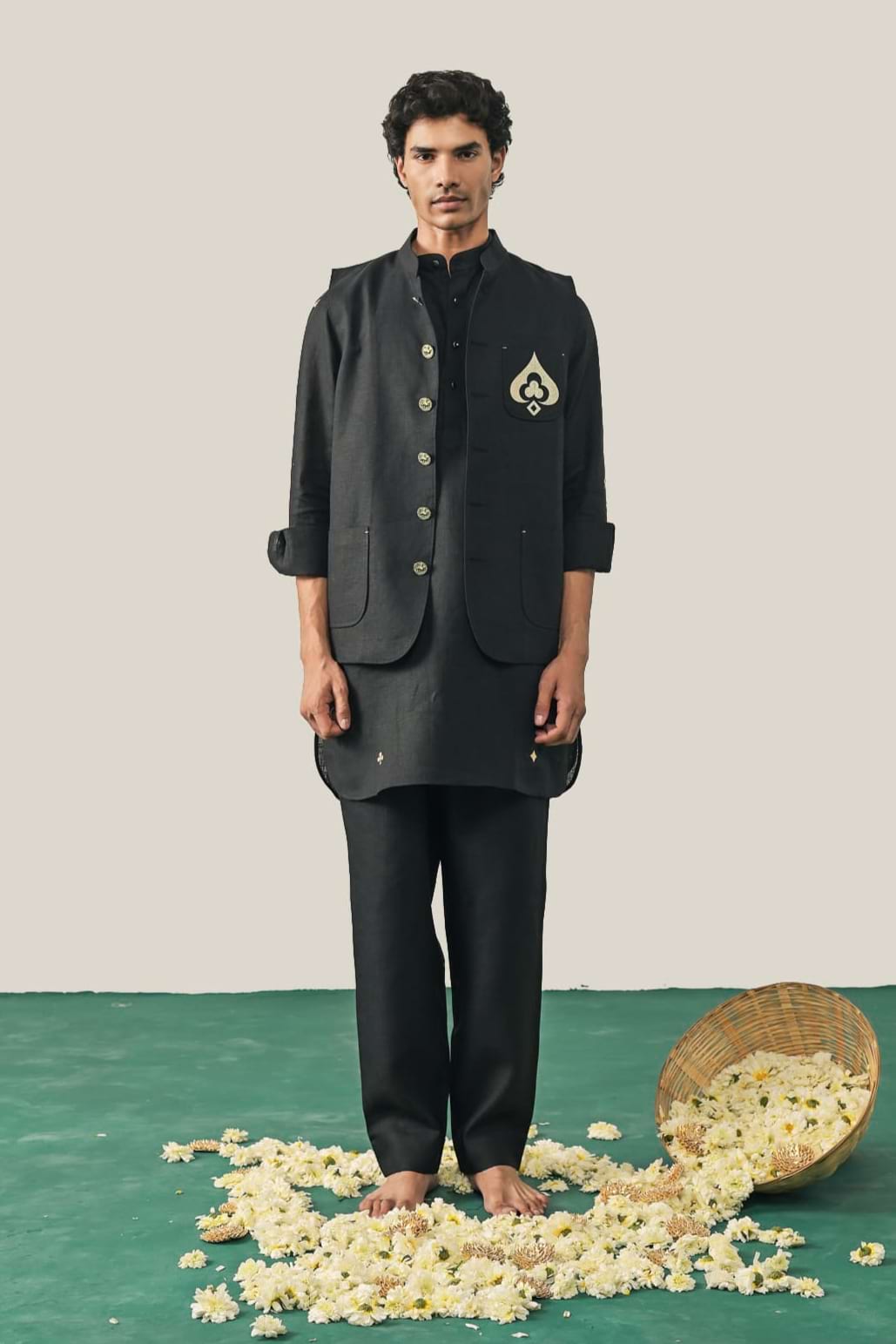The Wild Card Prince Black Linen Waistcoat