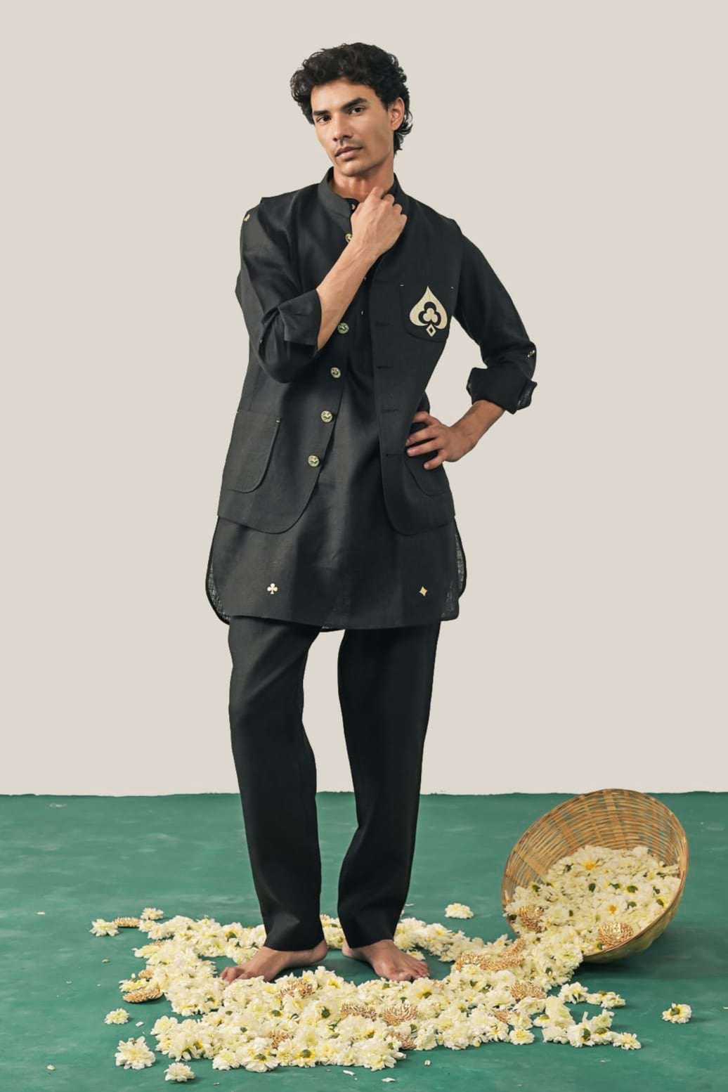 The Wild Card Prince Black Linen Waistcoat
