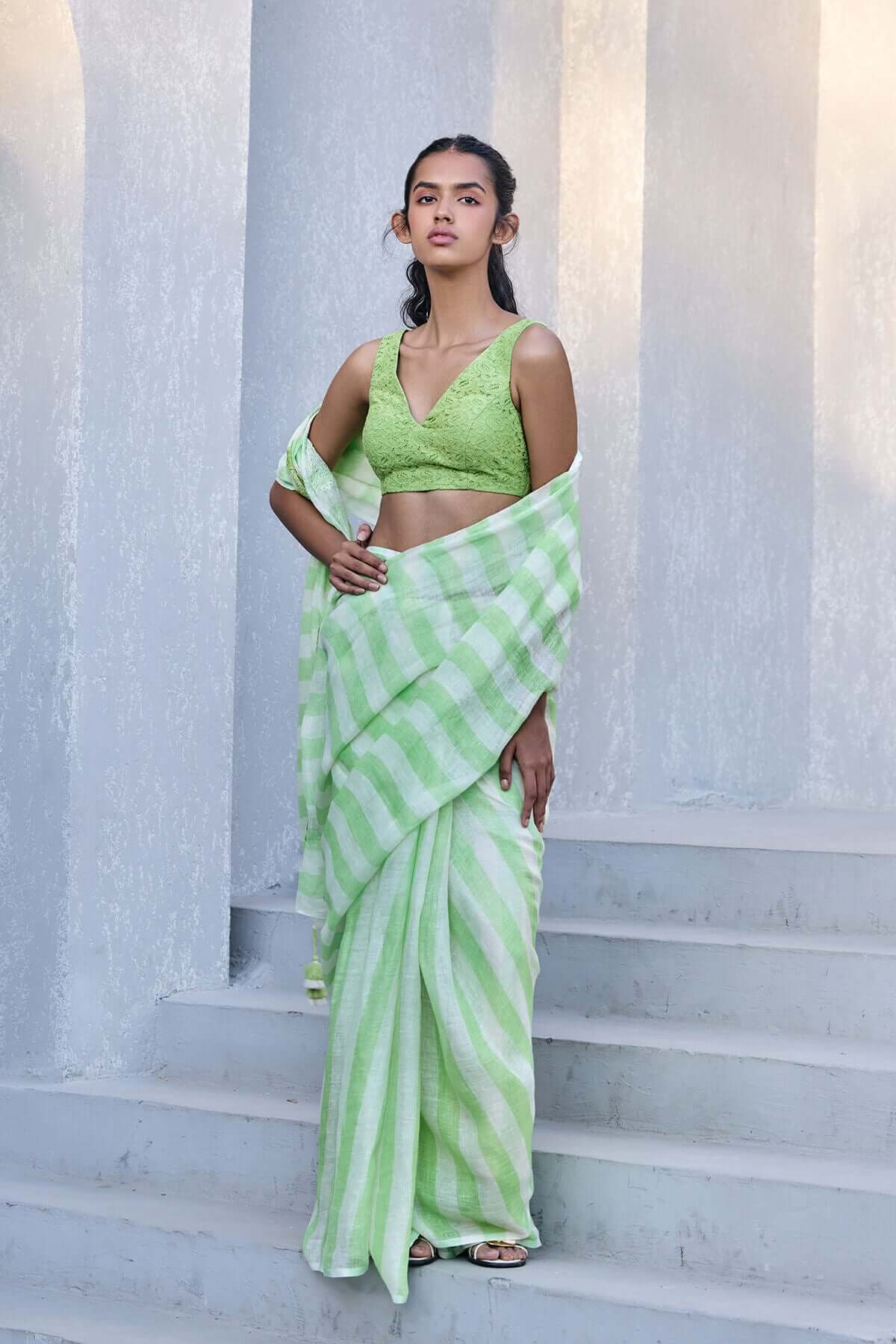 The Mastani Saree - Fresh Mint Front