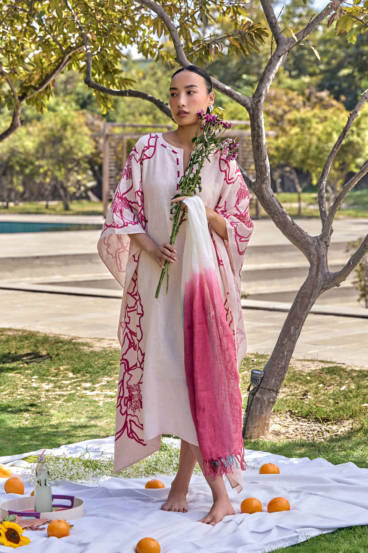 The Tarannum Kaftan - Raspberry Peach