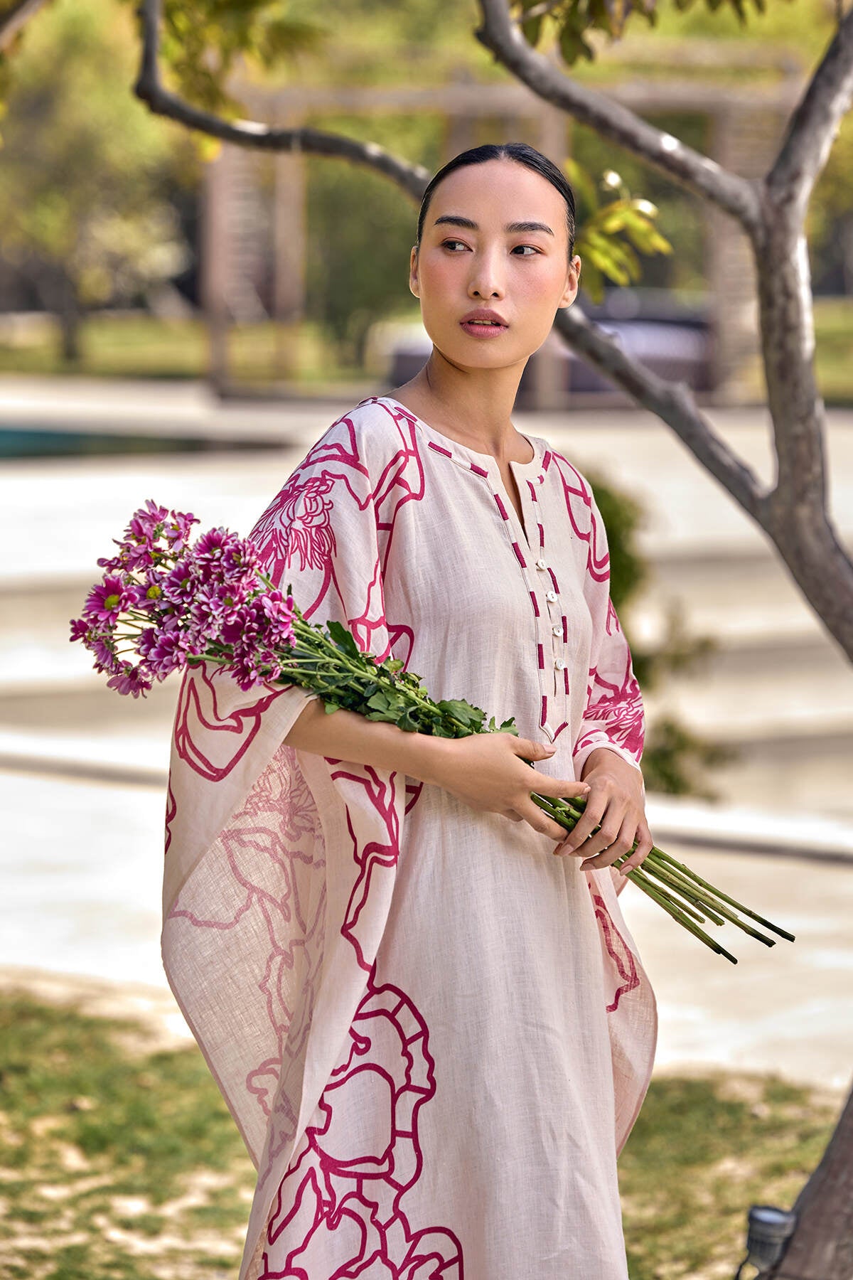 The Tarannum Kaftan - Raspberry Peach