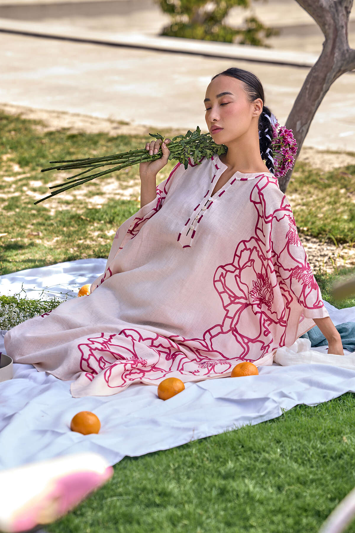 The Tarannum Kaftan - Raspberry Peach