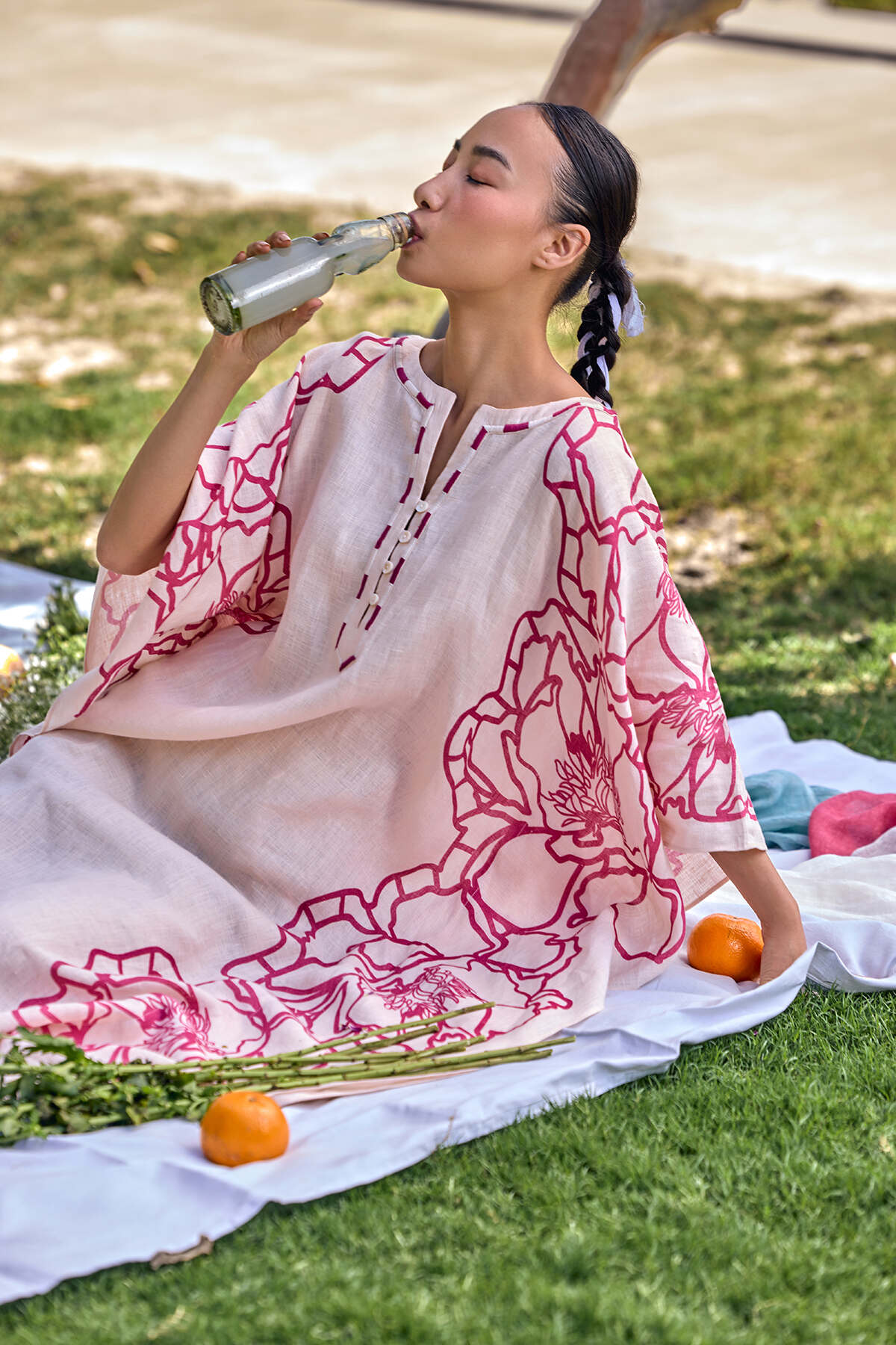 The Tarannum Kaftan - Raspberry Peach