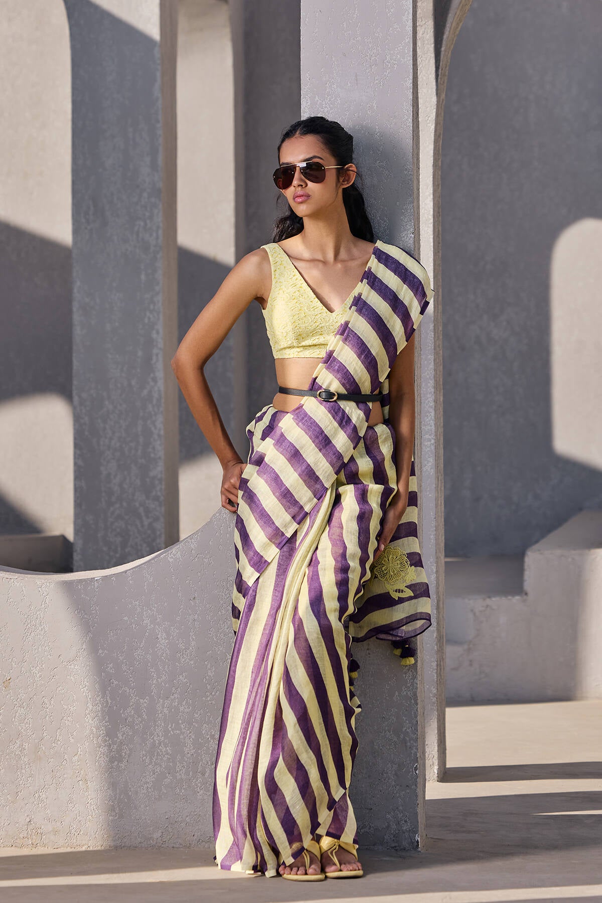 The Mastani Saree - Majestic Citrus Front