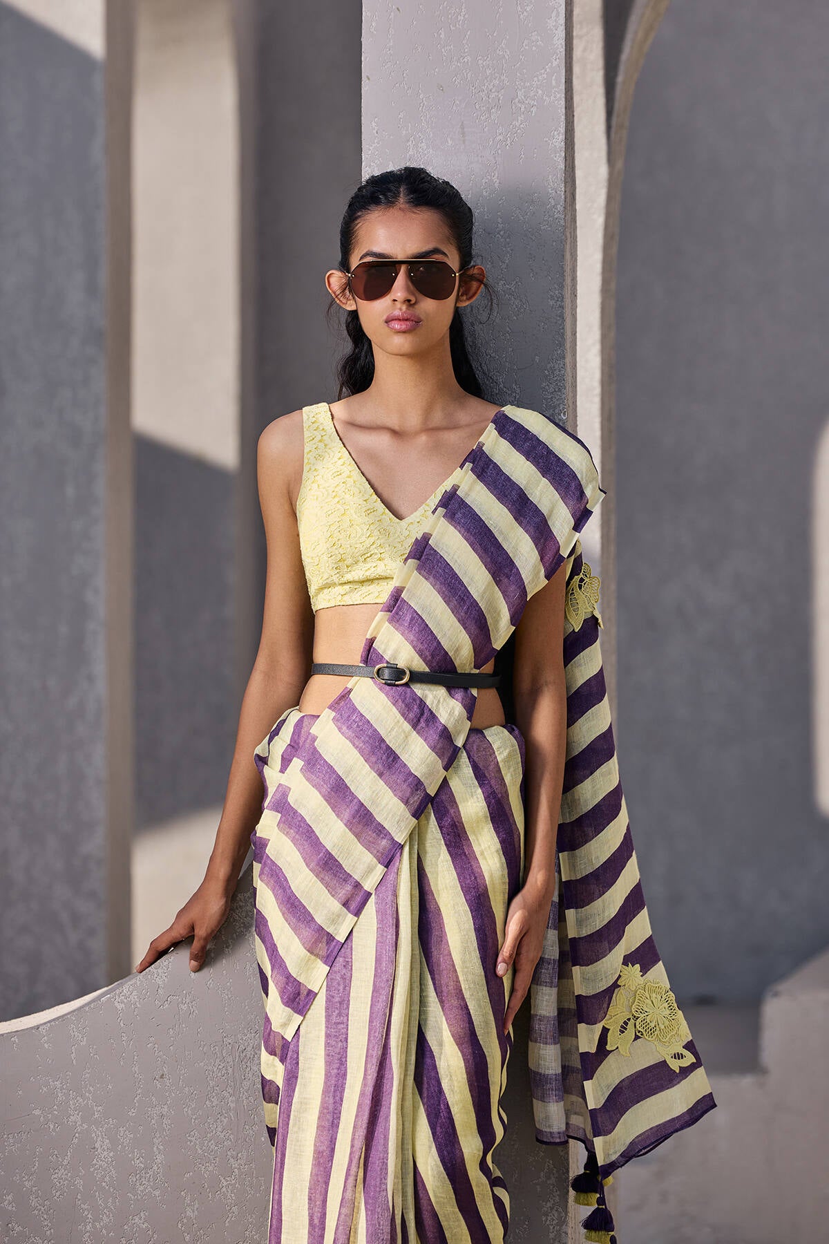 The Mastani Saree - Majestic Citrus Front