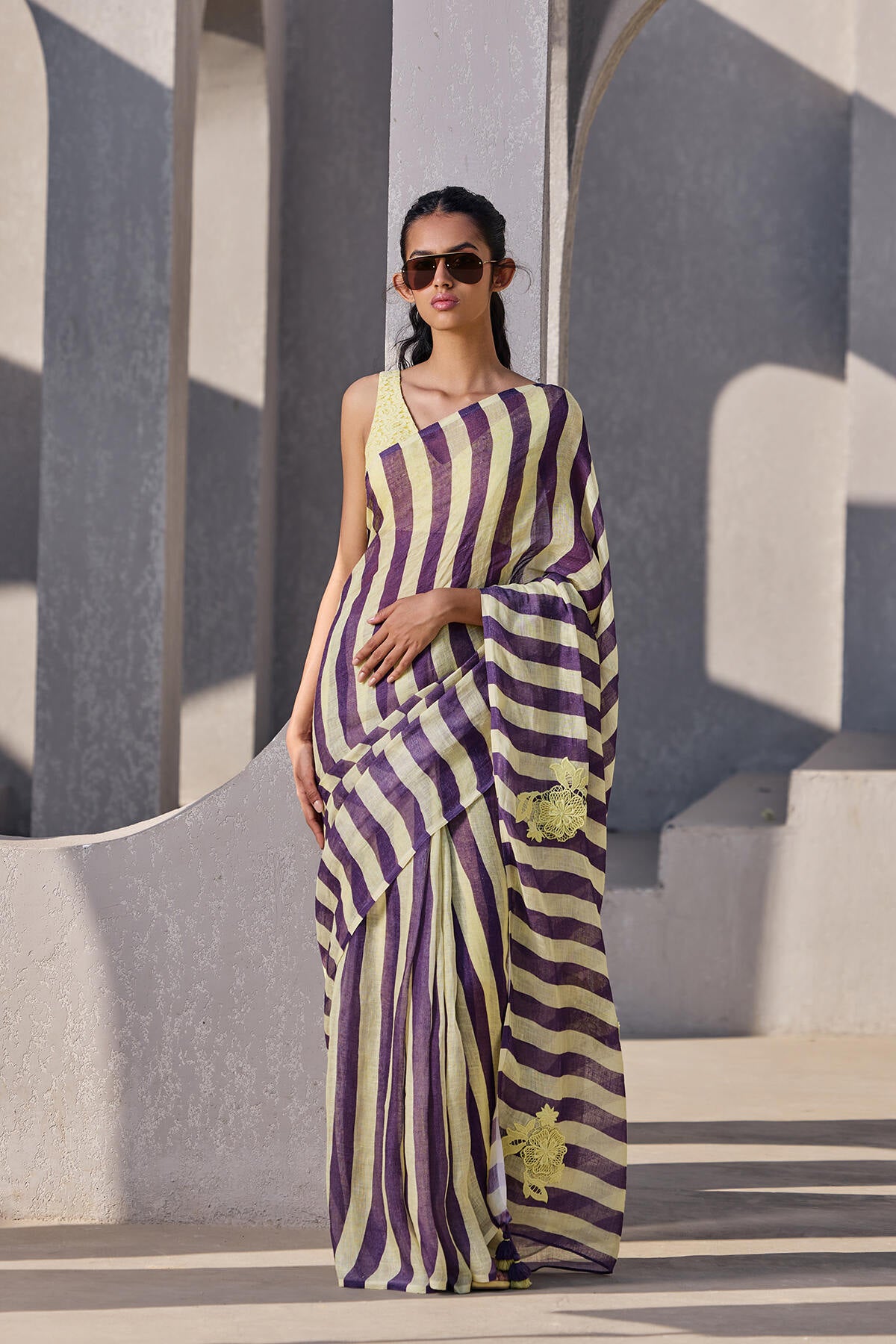 The Mastani Saree - Majestic Citrus Front