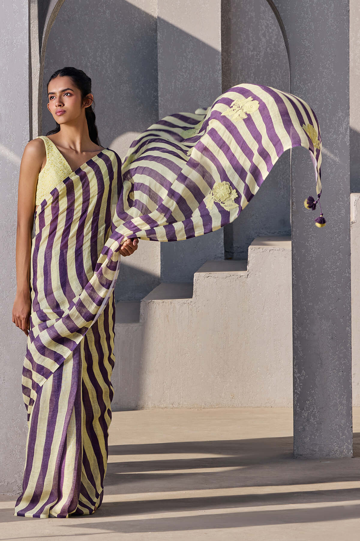 The Mastani Saree - Majestic Citrus Front