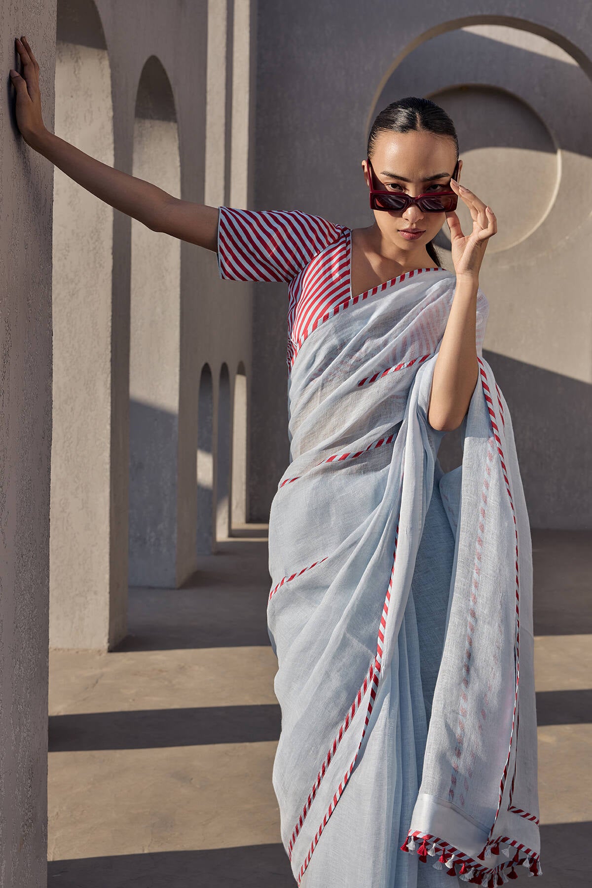The Mehfil Saree - Hibiscus Blush Front