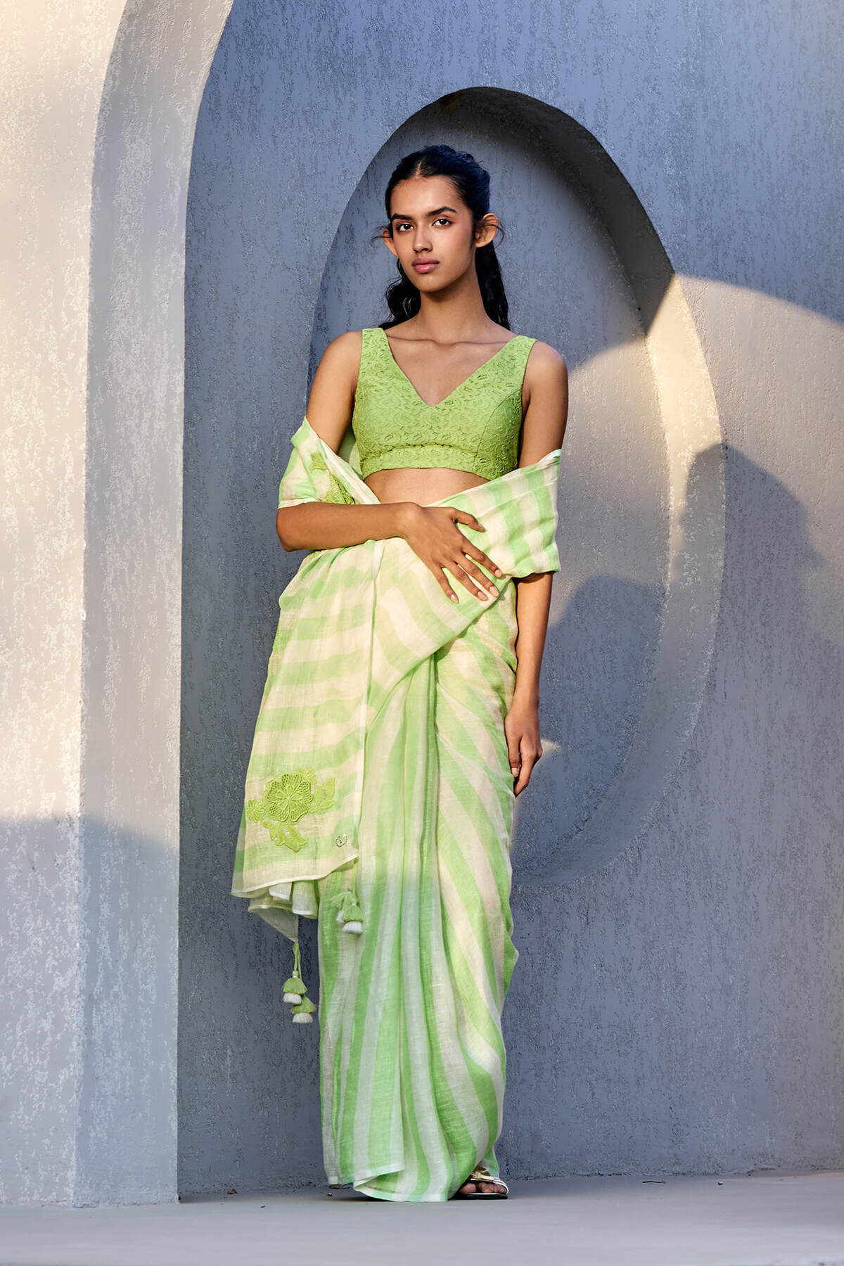 The Mastani Saree - Fresh Mint Front