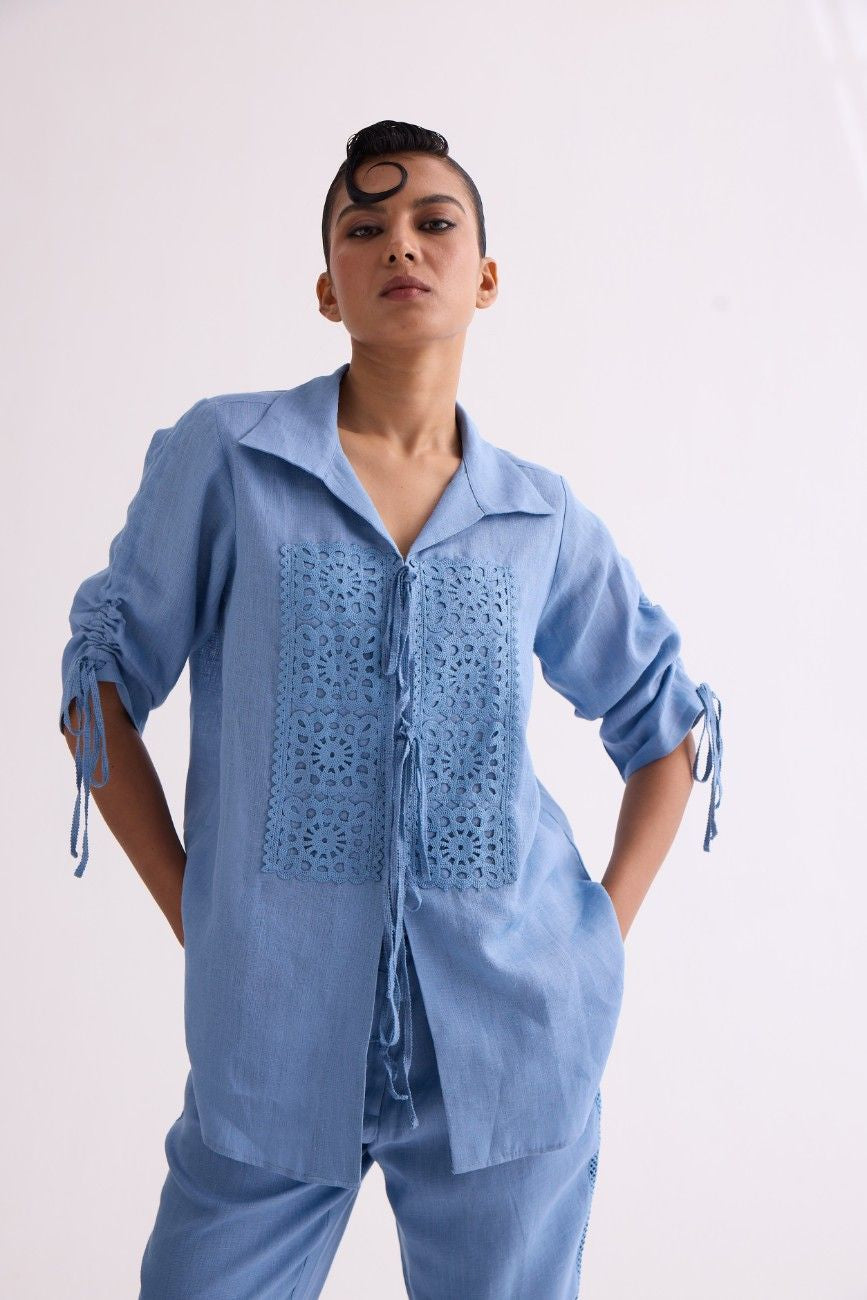 The Powder Blue Albeli Linen Shirt - New