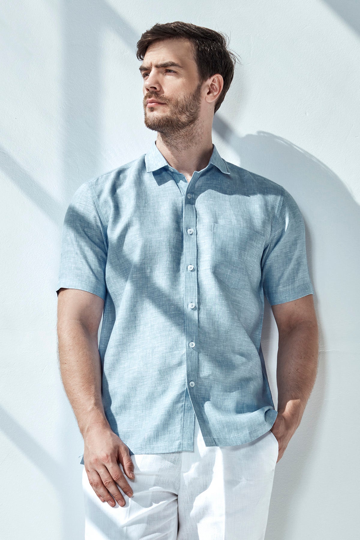 Classic Short Sleeve Shirt - Light Blue Chambray | Yellwithus.com