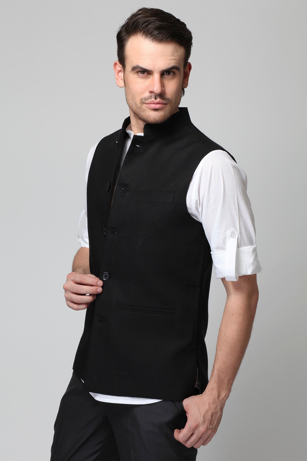 Vintage Mens Sleeveless Black Nehru Jacket - Yellwithus.com