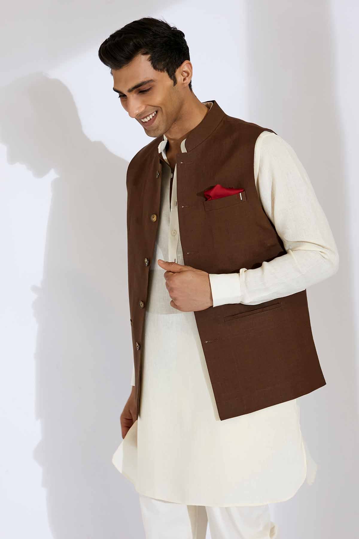 The Terra Firma Men's Brown Nehru Jacket-Yellwithus.com