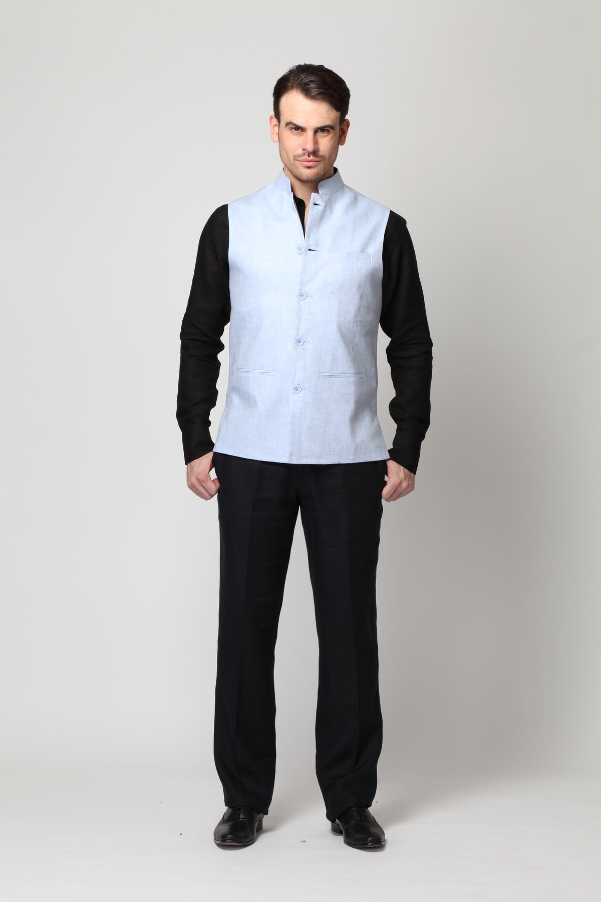 Vintage Men's Light Blue Nehru Jacket-Yellwithus.com