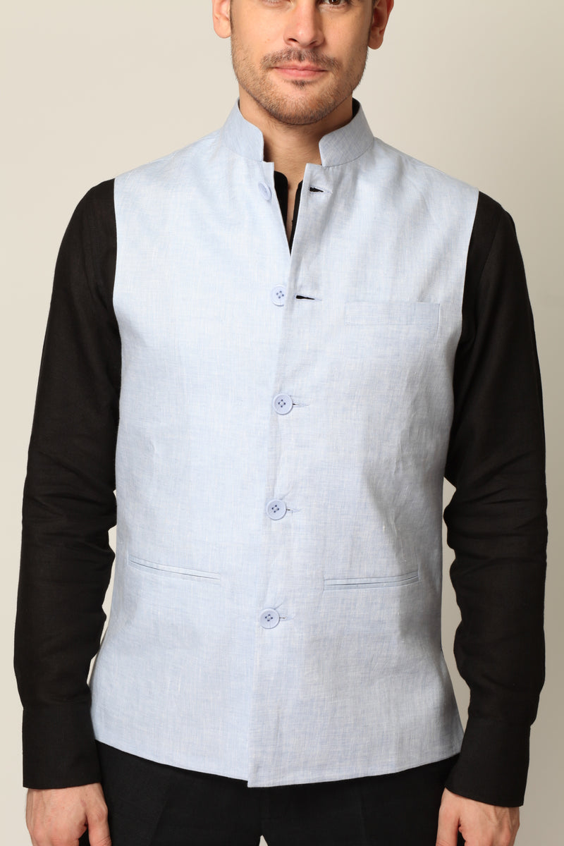 Vintage Men's Light Blue Nehru Jacket-Yellwithus.com