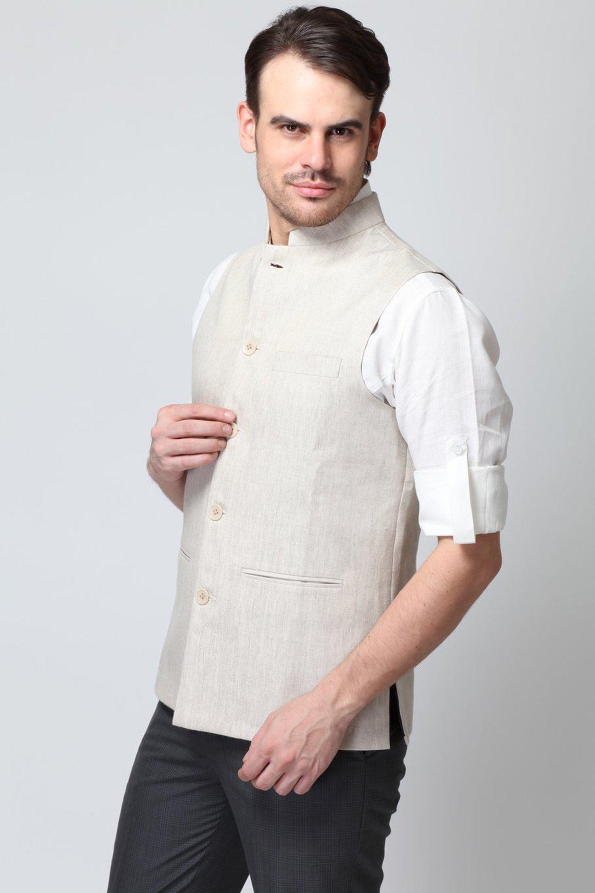 Vintage Beige Nehru Jacket for Men - Yellwithus.com