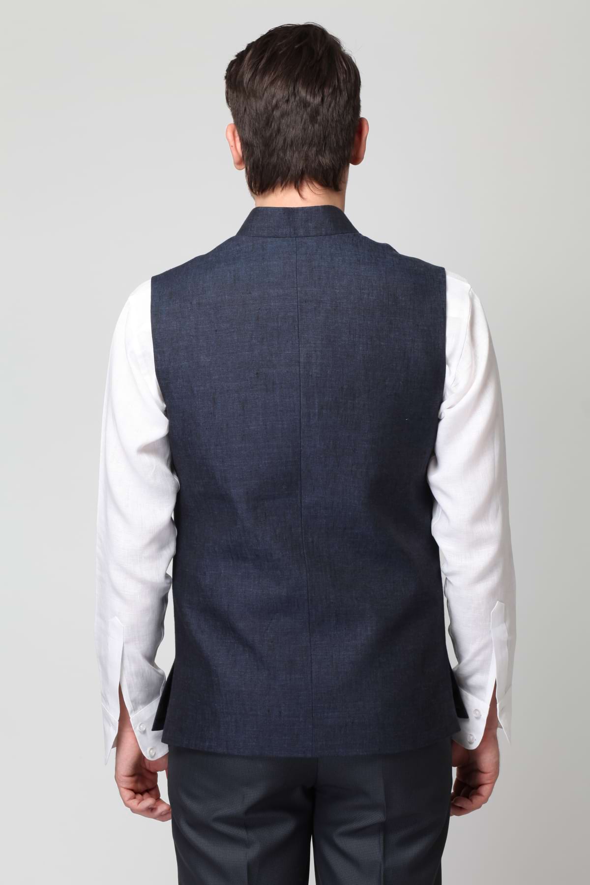 Vintage Men's Dark Blue Nehru Modi Jacket-Yellwithus.com