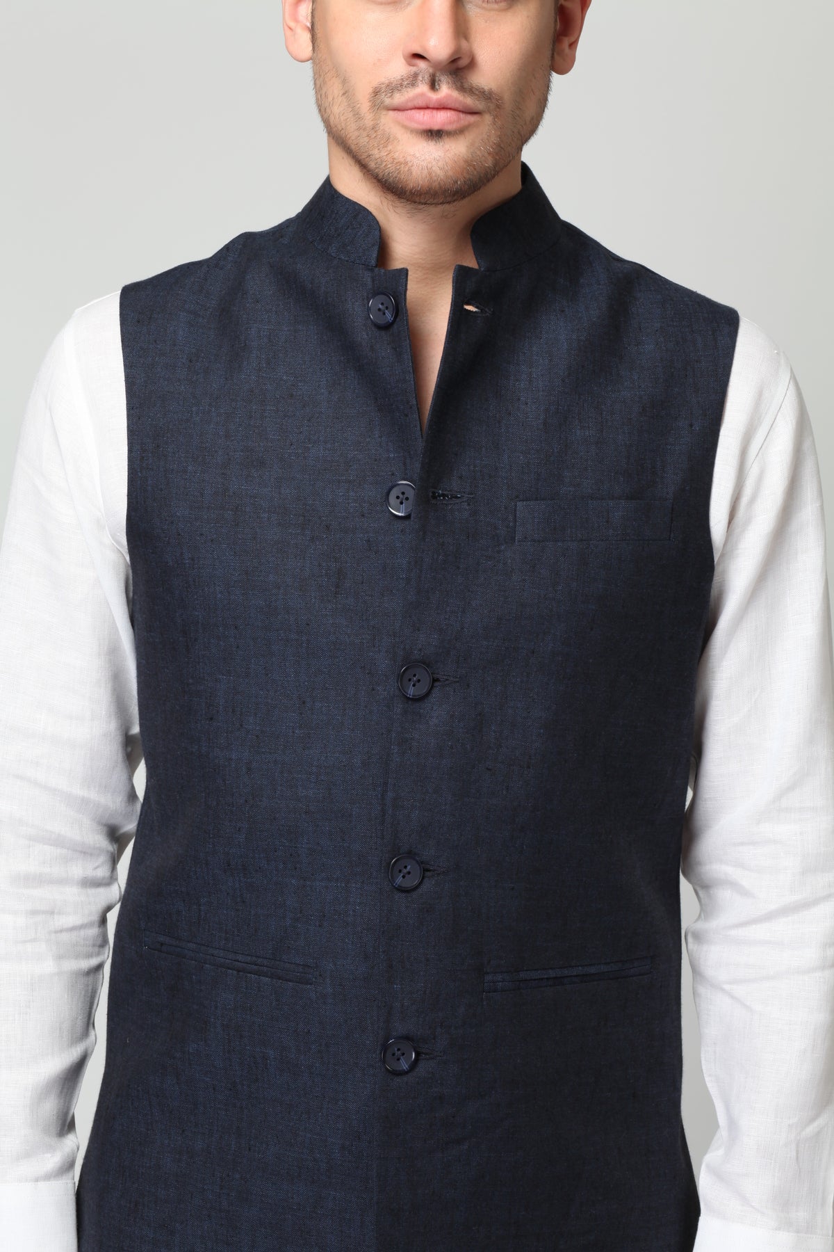 Vintage Men's Dark Blue Nehru Modi Jacket-Yellwithus.com