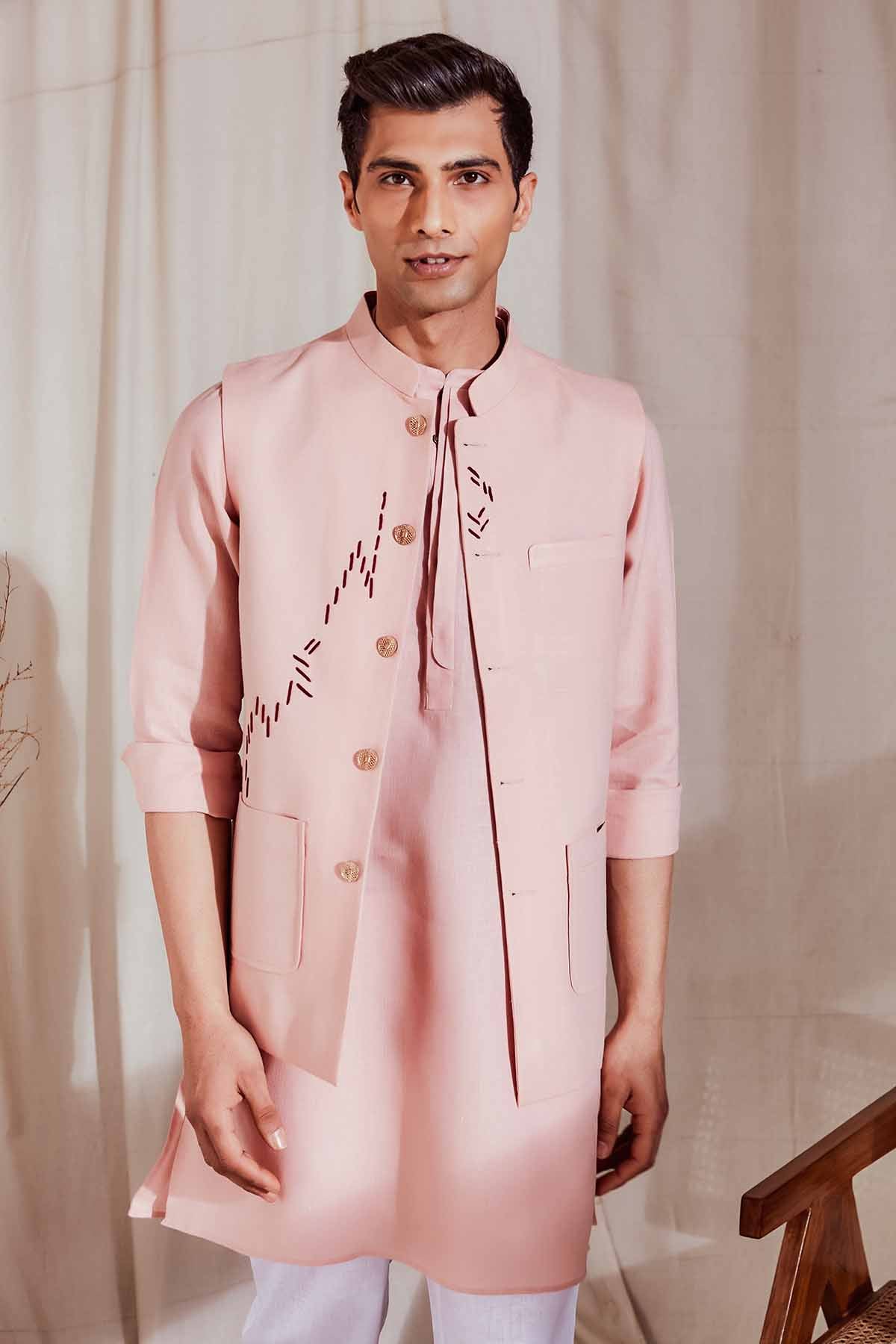 The Amber: Peach Nehru Jacket for Men | Yellwithus.com