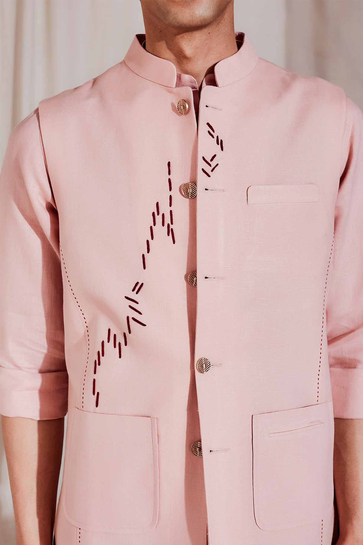 The Amber: Peach Nehru Jacket for Men | Yellwithus.com