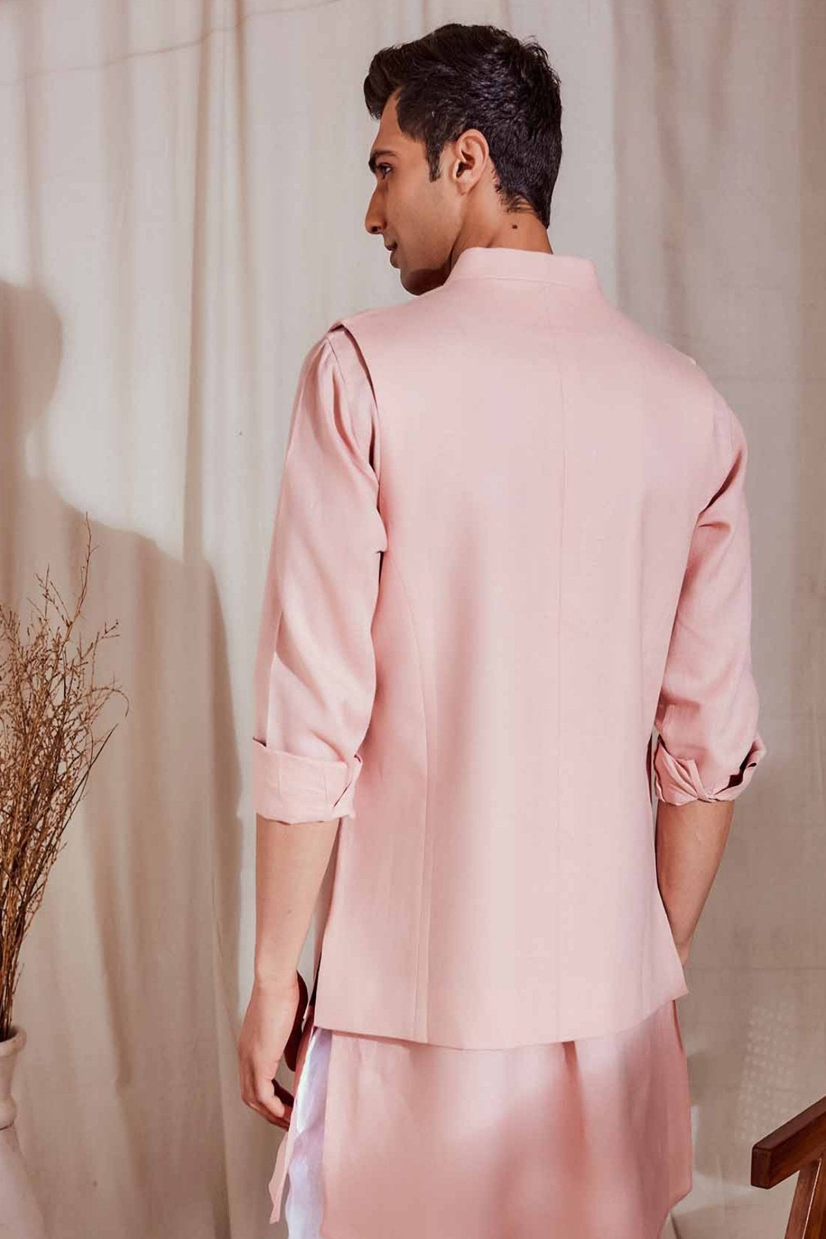 The Amber: Peach Nehru Jacket for Men | Yellwithus.com