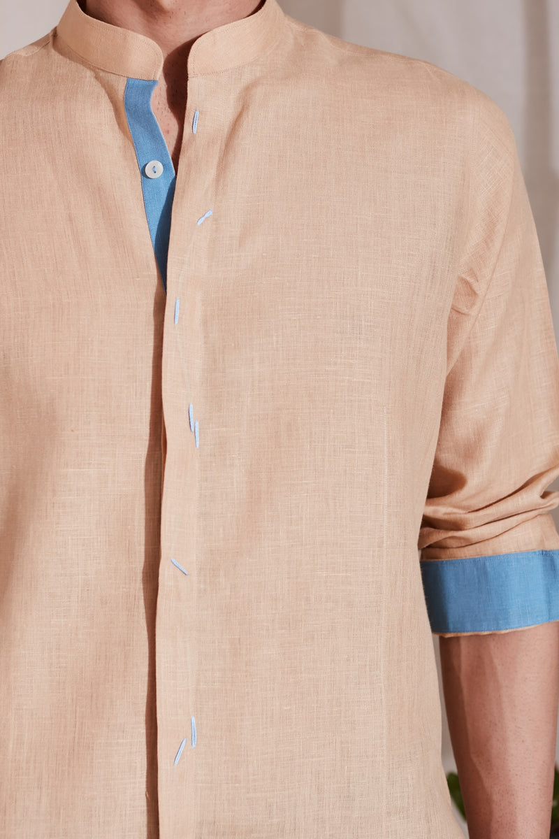 The Okan Shirt - Beige Linen Shirts for Men | Yellwithus