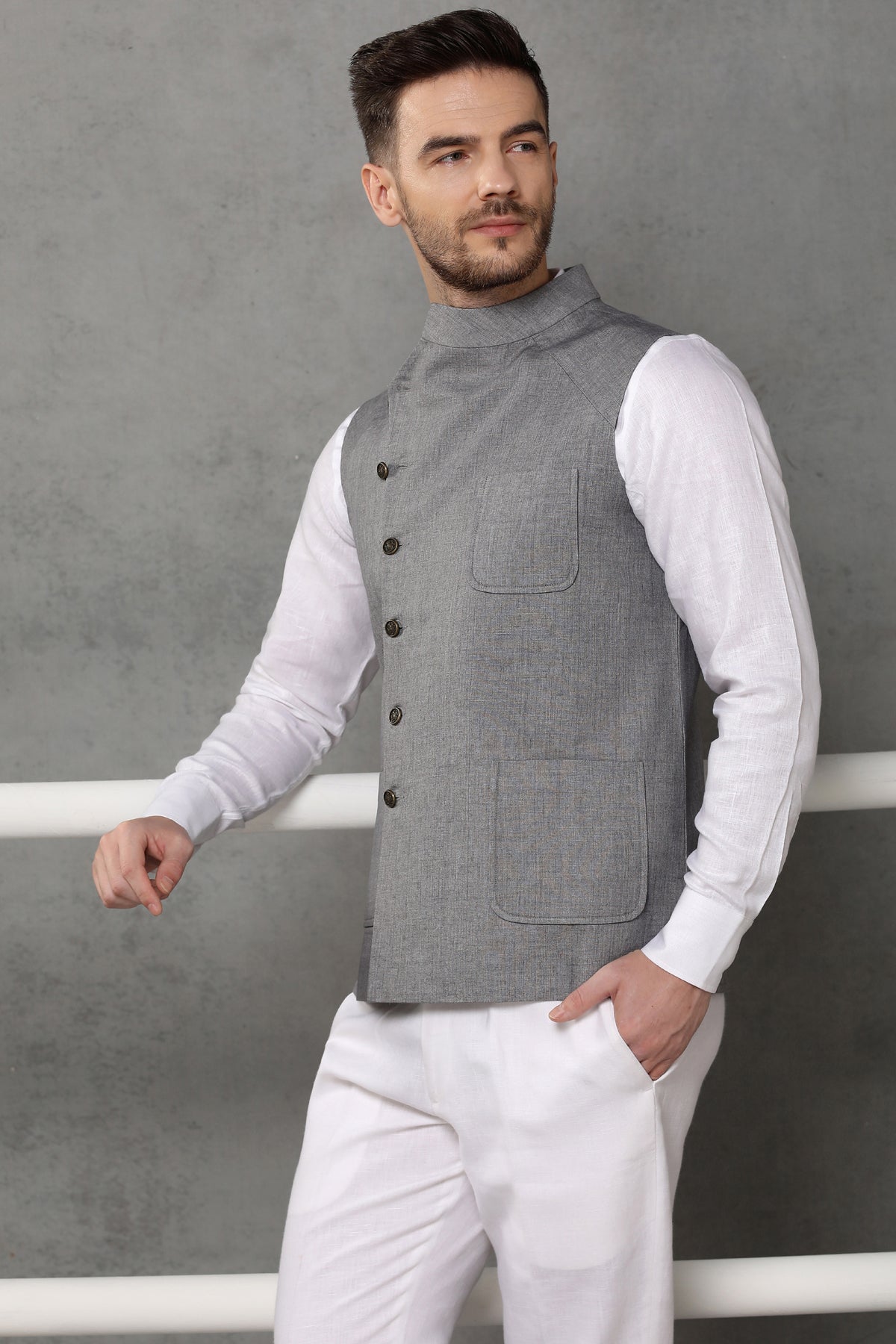 The Twist Nehru Jacket Gray chambray - Main Image