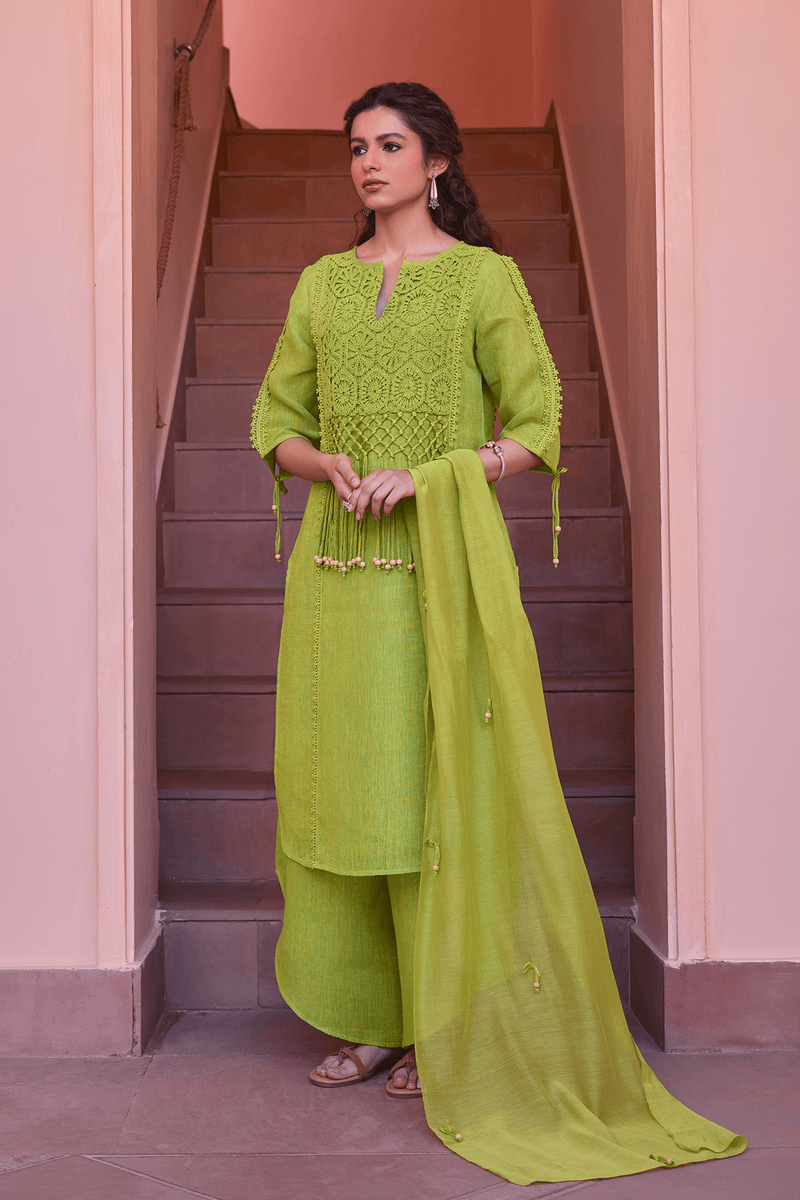 The Shiri Lime Linen Kurti