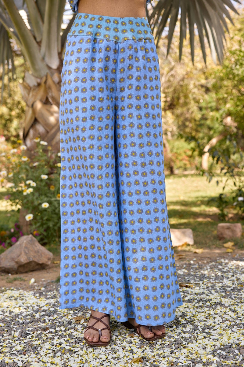 The Tansy Daisy Print Linen Palazzo