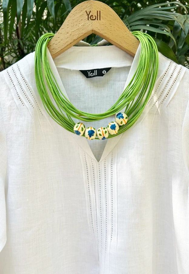 The Tangled Threads Necklace With Blue Printed Beads