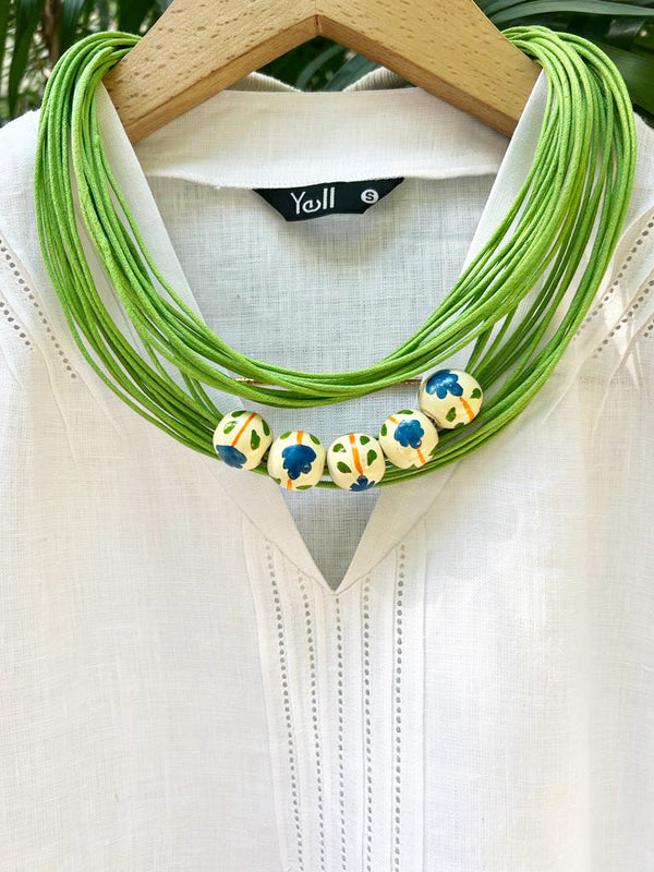 The Tangled Threads Necklace With Blue Printed Beads